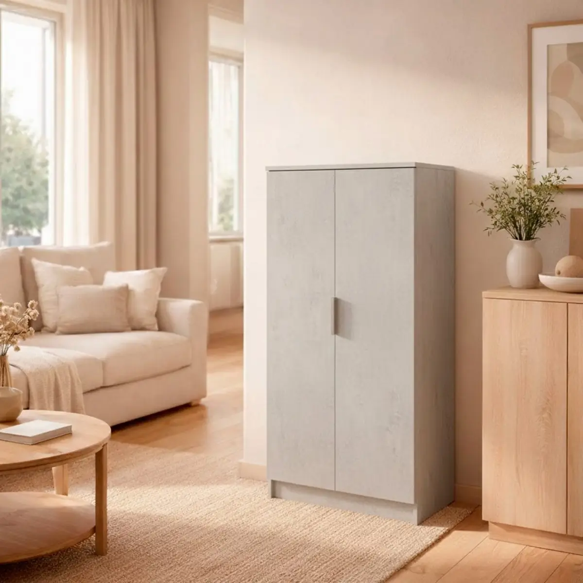 Armadio Multiuso 2 Ante Scarpiera Salvaspazio Con 6 Ripiani Estraibili Mobile Porta Scarpe Ingresso Corridoio Camera Ripostiglio Design Moderno Minimal 108 x 55 x 39.6 Cm Colore Grigio Cemento
