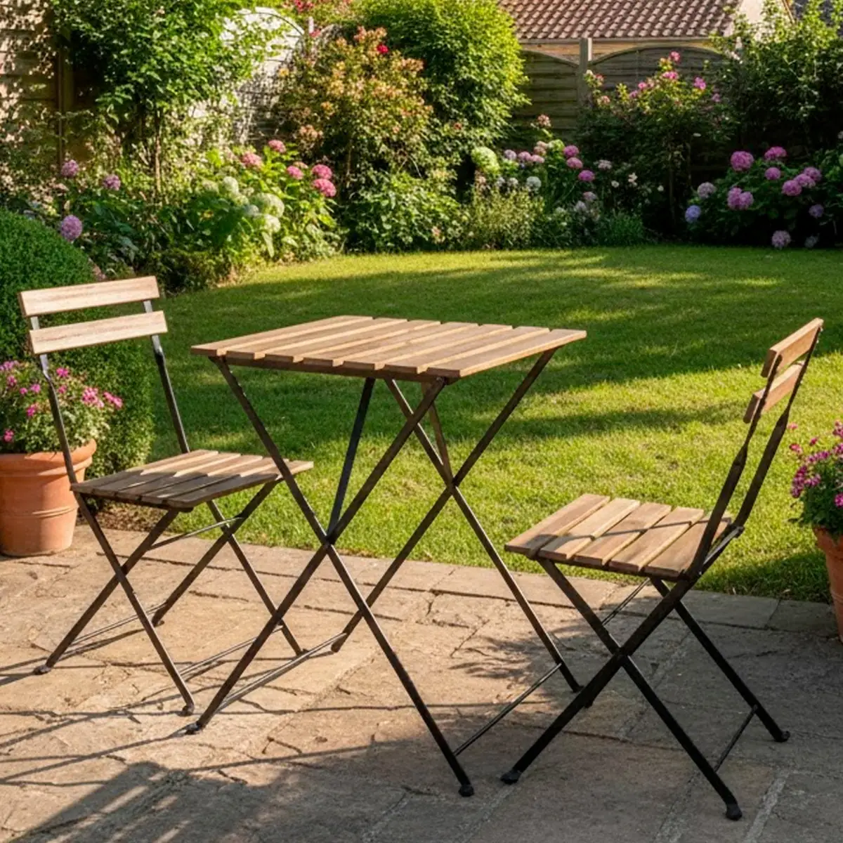 Set Bistrot 2 Sedie Con Tavolino Pieghevole Salvaspazio In Legno Di Acacia E Metallo Salottino Salotto Per Patio Giardino Balcone Veranda Esterno Piscina Terrazzo Arredo Design Semplice Marrone