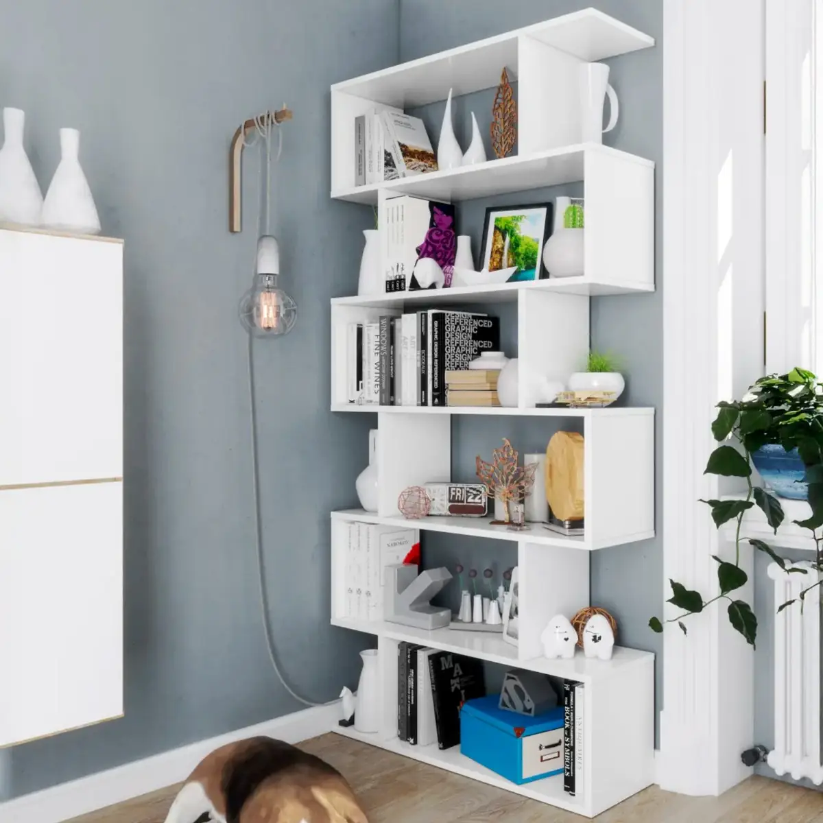 Libreria Friburgo Design Scaffale Mensola Moderna Bianca Mobile per Libri con Ripiani per Soggiorno Salotto 192 x 80 x 25 cm (Bianco)