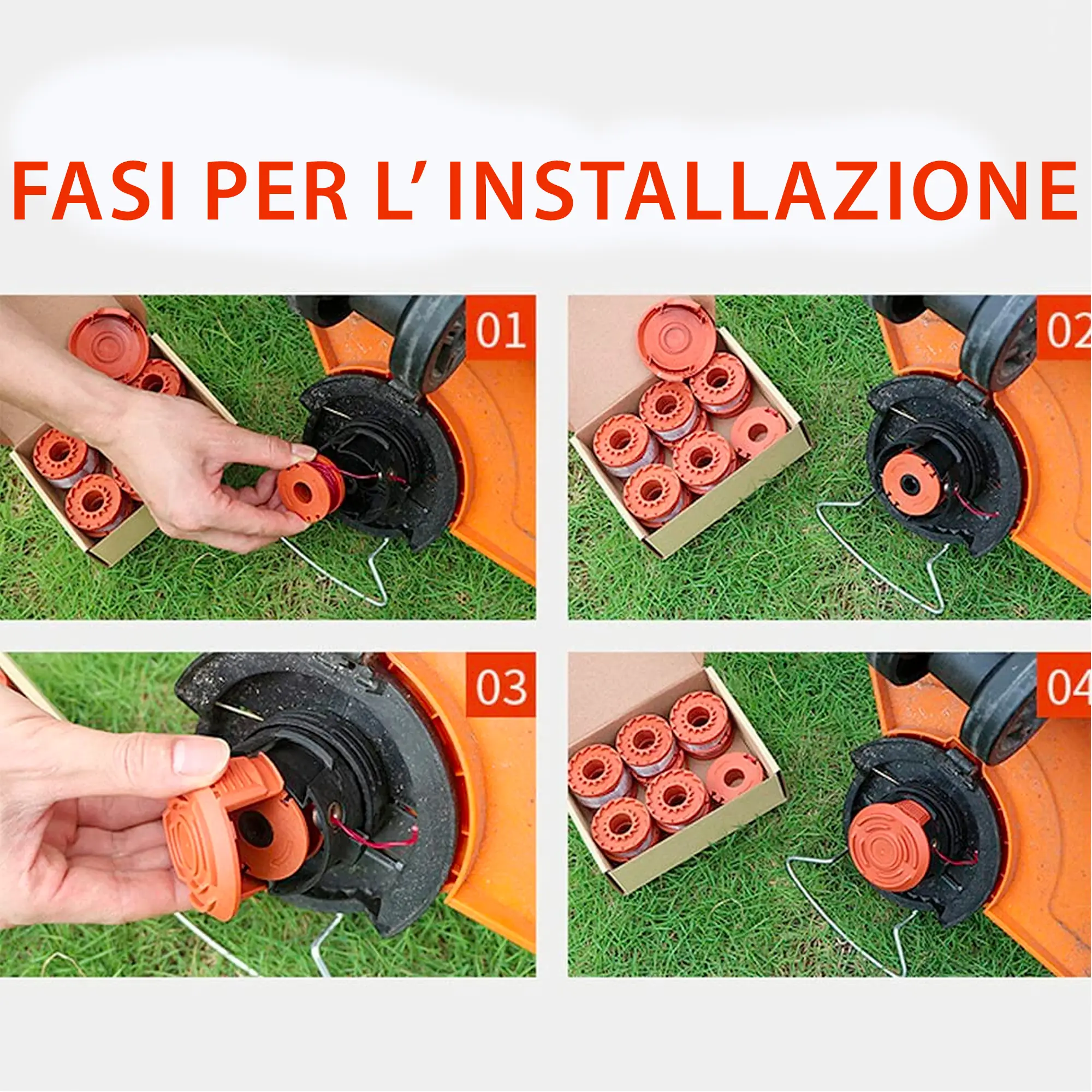 6 Bobine Ricambio Per Decespugliatore Rocchetti Filo Per Tagliabordi Diametro 1,65 mm 3 m di Lunghezza Trimmer In Nylon Con Coperchio Colore Arancione