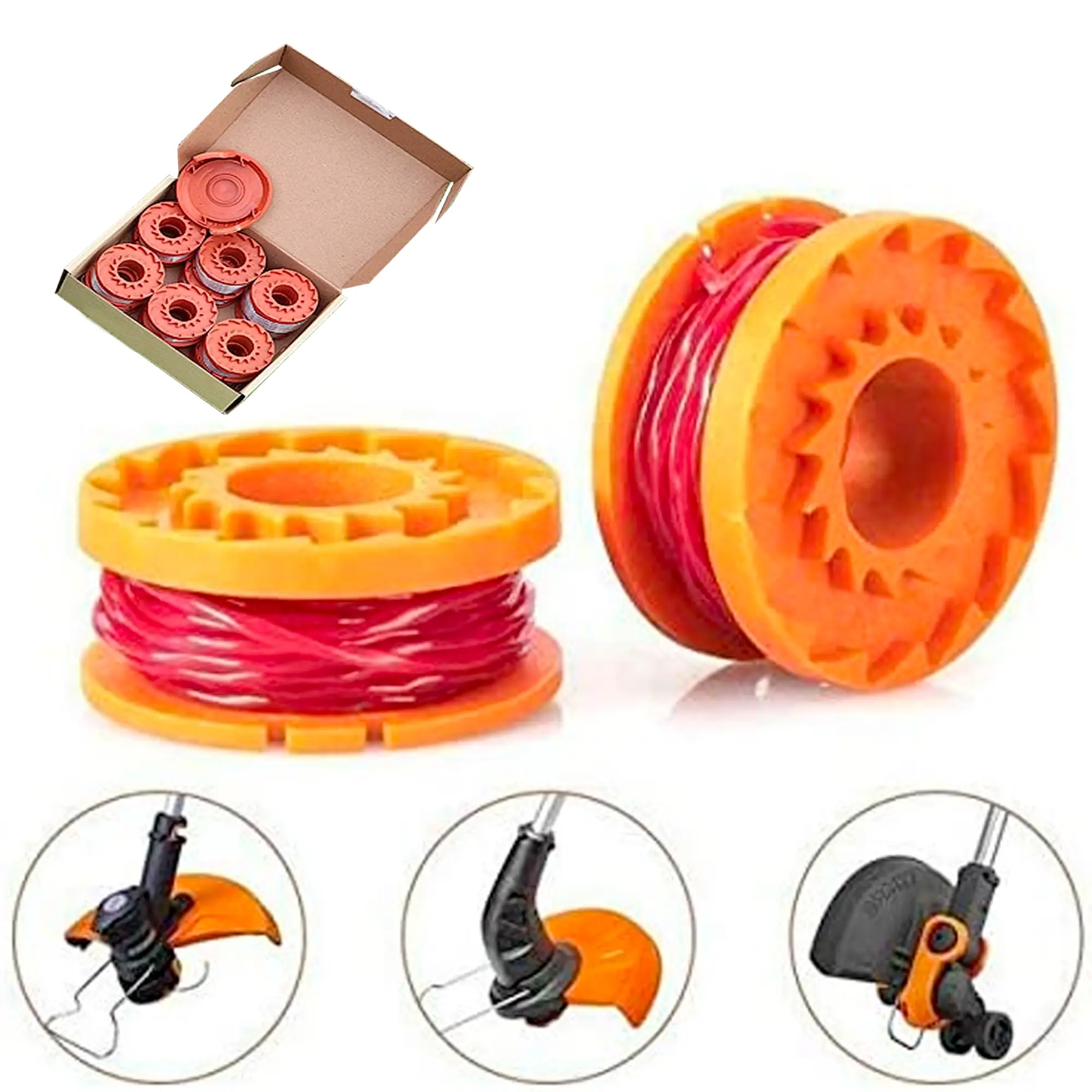 6 Bobine Ricambio Per Decespugliatore Rocchetti Filo Per Tagliabordi Diametro 1,65 mm 3 m di Lunghezza Trimmer In Nylon Con Coperchio Colore Arancione