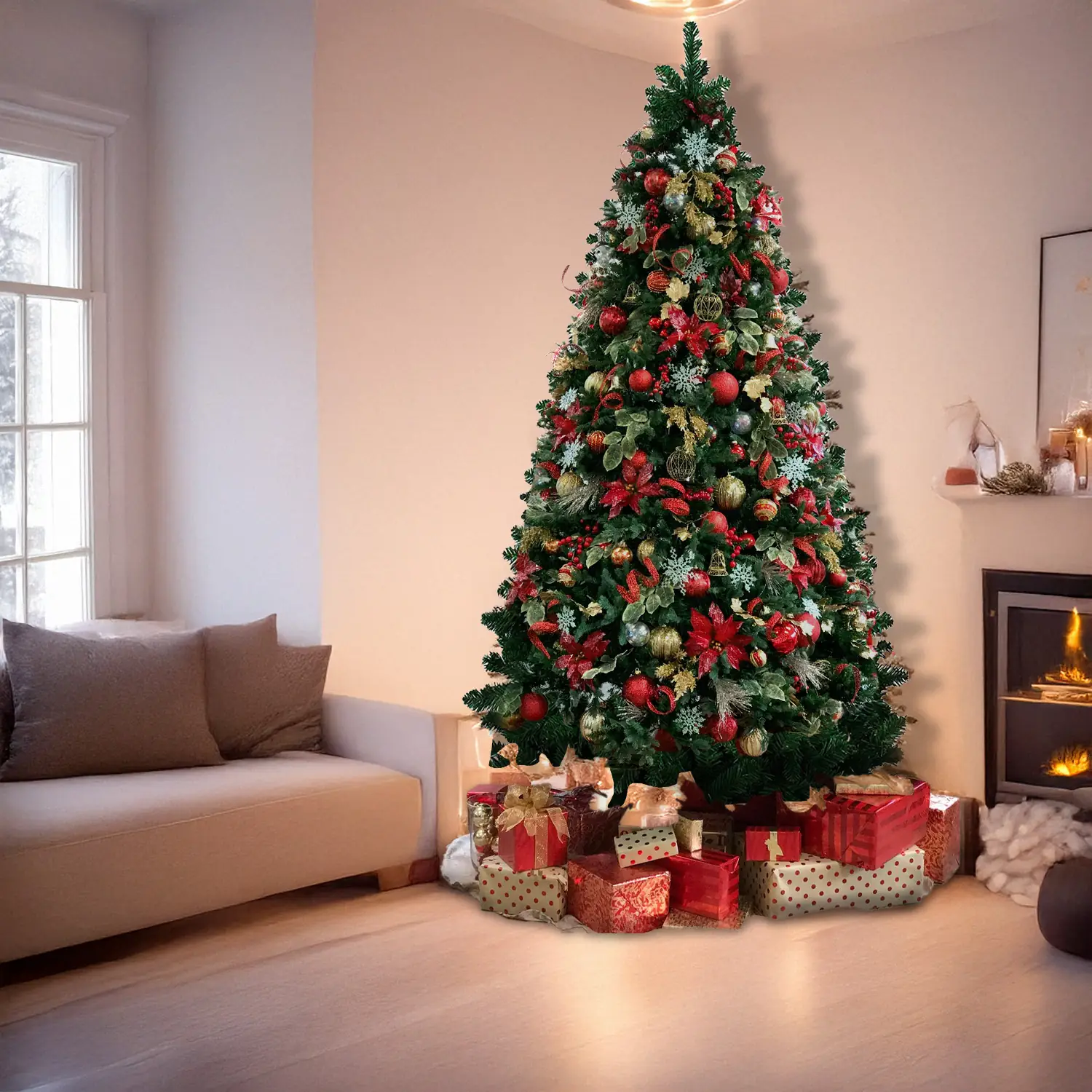 Albero Di Natale Artificiale Folto Effetto Realistico 1078 Rami Ampia Chioma Montaggio Rapido E Facile Foglia Con Doppia Colorazione In PVC Abete Natalizio Con Base In Metallo (210 Cm)