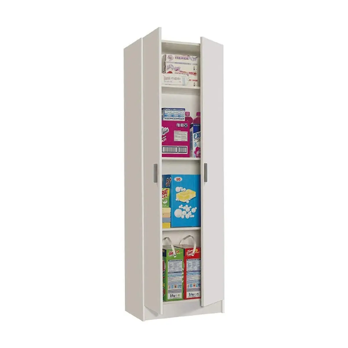 Armadio Armadietto Multiuso A Colonna 2 Ante Battenti E 4 Ripiani Cardinero Salvaspazio Ideale Per Cantina Camera Garage Ripostiglio Dispensa Cucina In Legno 58.5 x 180 x 38 Cm Colore Bianco