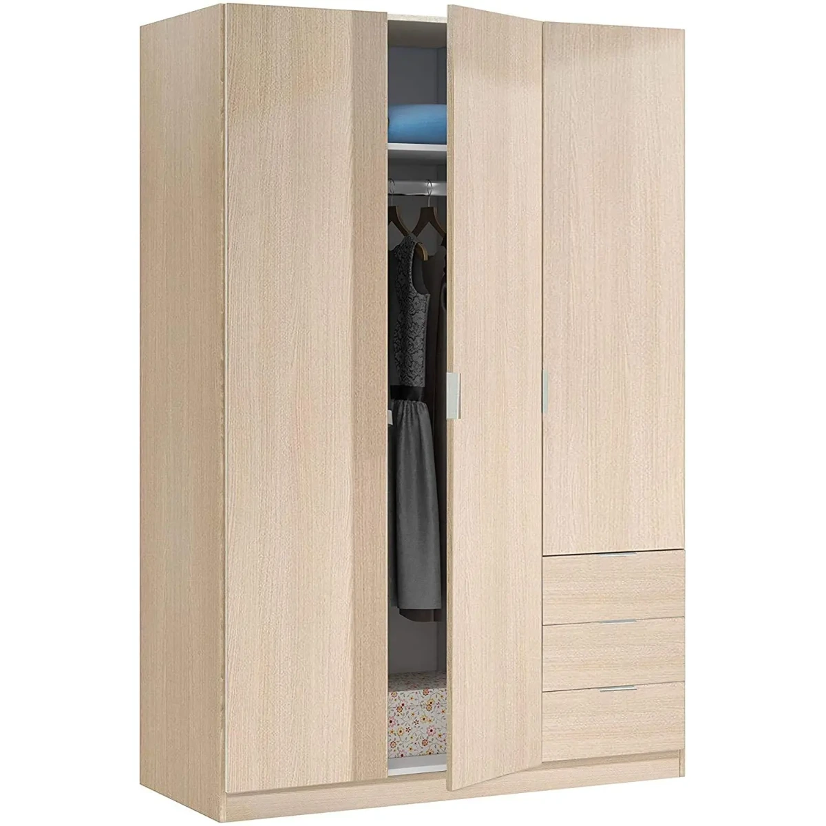 Armadio Con 3 Ante Battenti E 3 Cassetti Armadietto Con Asta Appendi Abiti E 3 Ripiani Ideale Per Camera Da Letto Soggiorno Salone Ingresso Design Moderno Lancaster 180 x 121 x 52 Cm