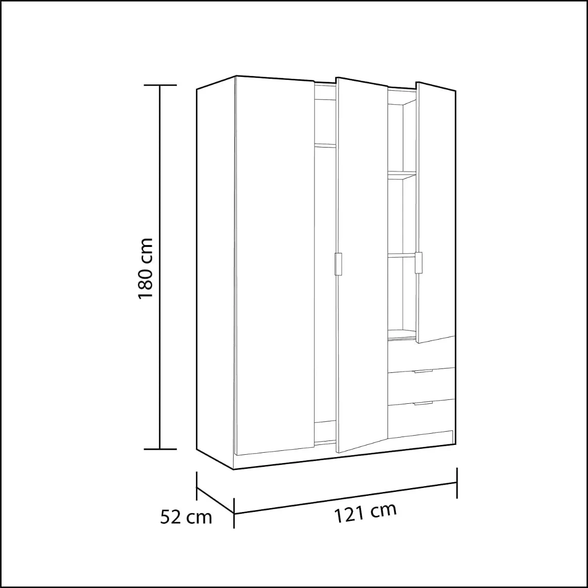 Armadio Con 3 Ante Battenti E 3 Cassetti Armadietto Con Asta Appendi Abiti E 3 Ripiani Ideale Per Camera Da Letto Soggiorno Salone Ingresso Design Moderno Lancaster 180 x 121 x 52 Cm