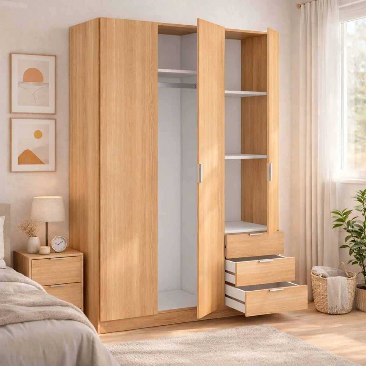 Armadio Con 3 Ante Battenti E 3 Cassetti Armadietto Con Asta Appendi Abiti E 3 Ripiani Ideale Per Camera Da Letto Soggiorno Salone Ingresso Design Moderno Lancaster 180 x 121 x 52 Cm