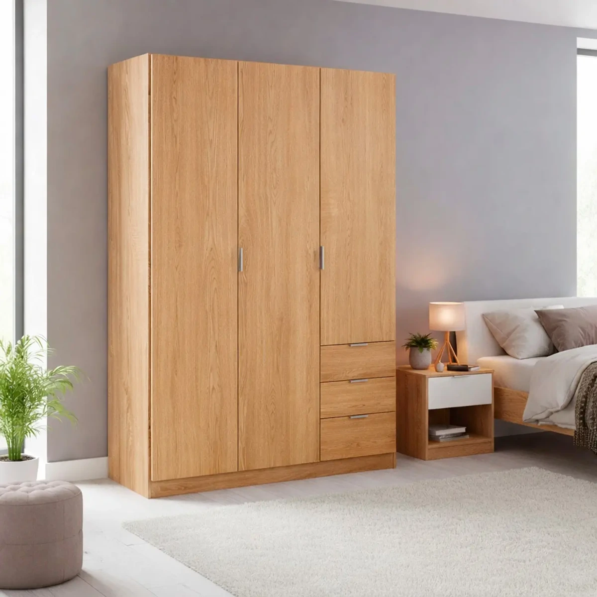 Armadio Con 3 Ante Battenti E 3 Cassetti Armadietto Con Asta Appendi Abiti E 3 Ripiani Ideale Per Camera Da Letto Soggiorno Salone Ingresso Design Moderno Lancaster 180 x 121 x 52 Cm