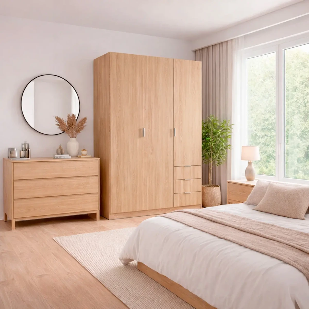 Armadio Con 3 Ante Battenti E 3 Cassetti Armadietto Con Asta Appendi Abiti E 3 Ripiani Ideale Per Camera Da Letto Soggiorno Salone Ingresso Design Moderno Lancaster 180 x 121 x 52 Cm