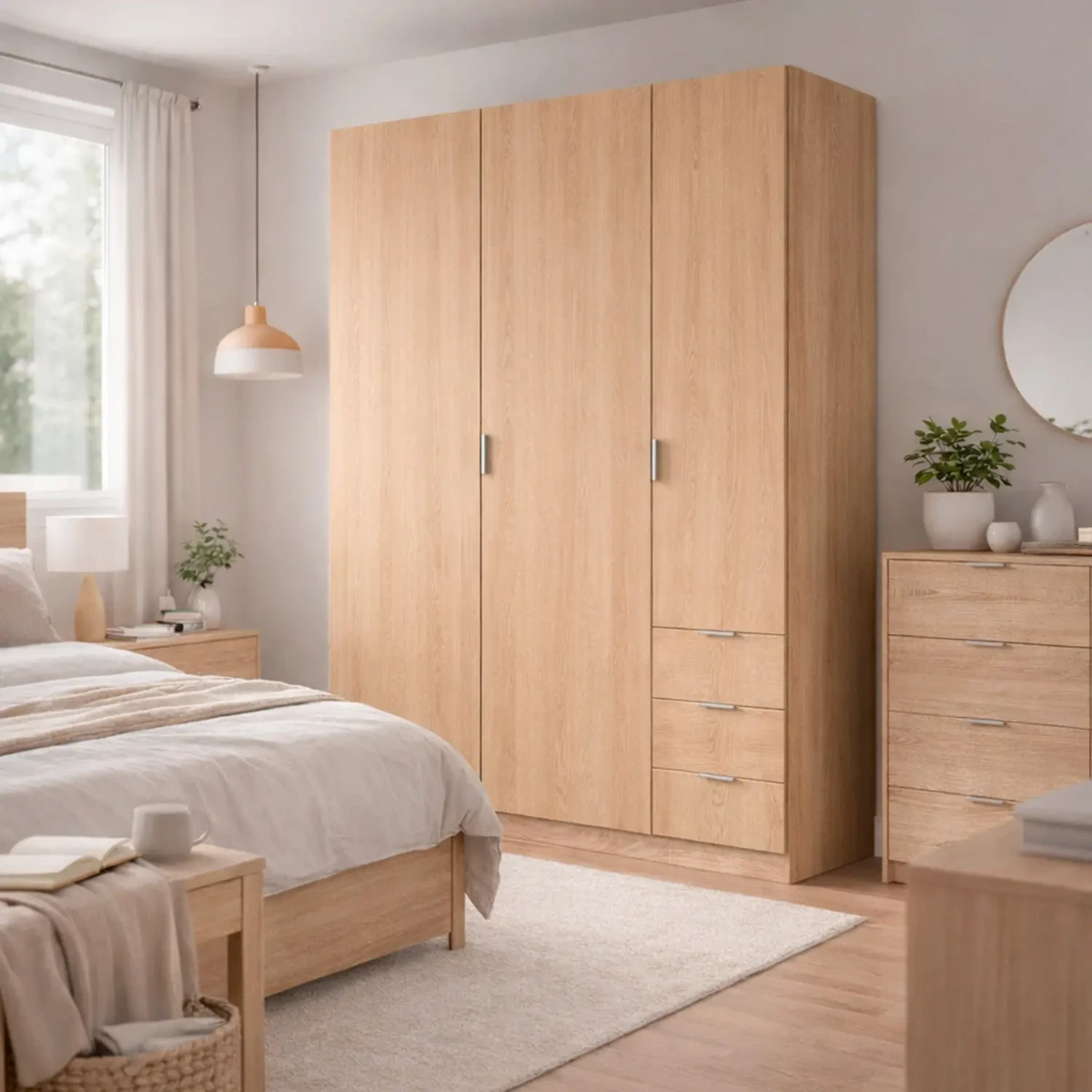 Armadio Con 3 Ante Battenti E 3 Cassetti Armadietto Con Asta Appendi Abiti E 3 Ripiani Ideale Per Camera Da Letto Soggiorno Salone Ingresso Design Moderno Lancaster 180 x 121 x 52 Cm