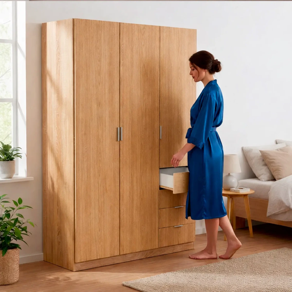 Armadio Con 3 Ante Battenti E 3 Cassetti Armadietto Con Asta Appendi Abiti E 3 Ripiani Ideale Per Camera Da Letto Soggiorno Salone Ingresso Design Moderno Lancaster 180 x 121 x 52 Cm