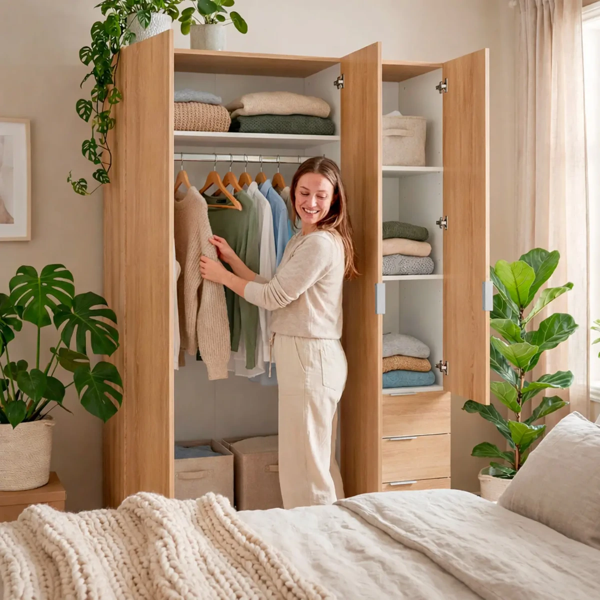 Armadio Con 3 Ante Battenti E 3 Cassetti Armadietto Con Asta Appendi Abiti E 3 Ripiani Ideale Per Camera Da Letto Soggiorno Salone Ingresso Design Moderno Lancaster 180 x 121 x 52 Cm