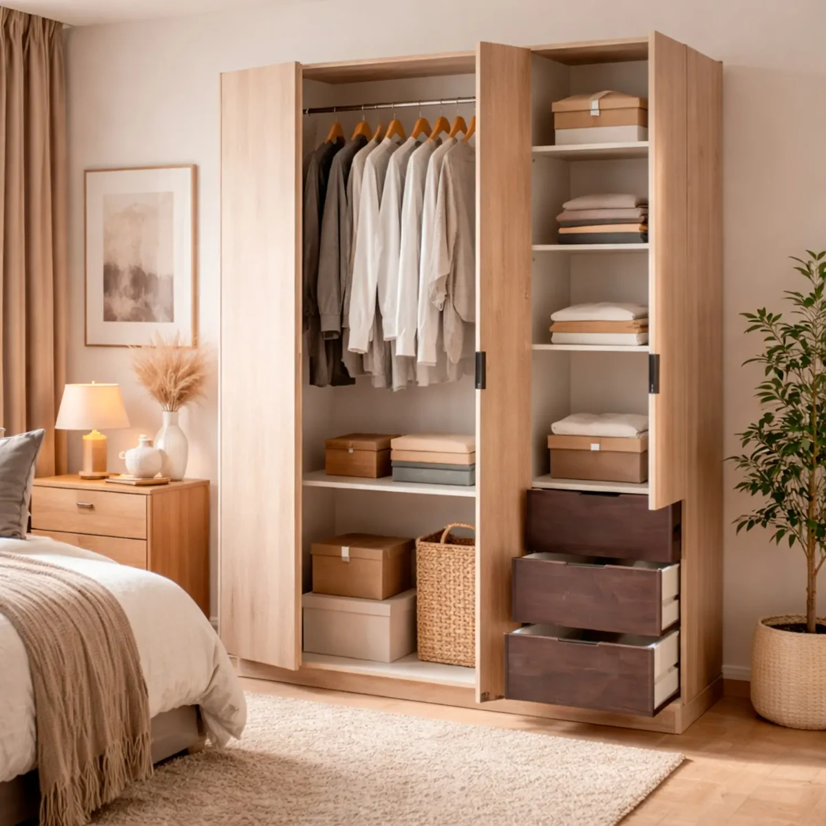 Armadio Guardaroba 3 Ante 3 Cassetti E 4 Ripiani Stile Industriale Con Appendiabiti Per Camera Da Letto Moderna Corridoio Cameretta Urban Design 180 x 121 x 52 Cm