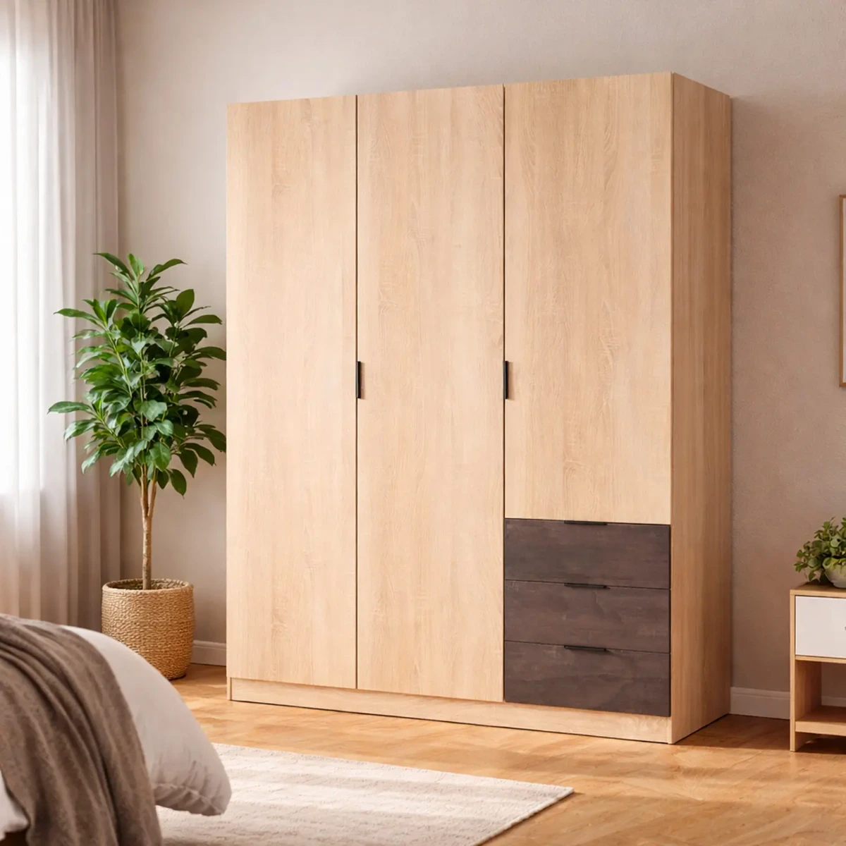 Armadio Guardaroba 3 Ante 3 Cassetti E 4 Ripiani Stile Industriale Con Appendiabiti Per Camera Da Letto Moderna Corridoio Cameretta Urban Design 180 x 121 x 52 Cm