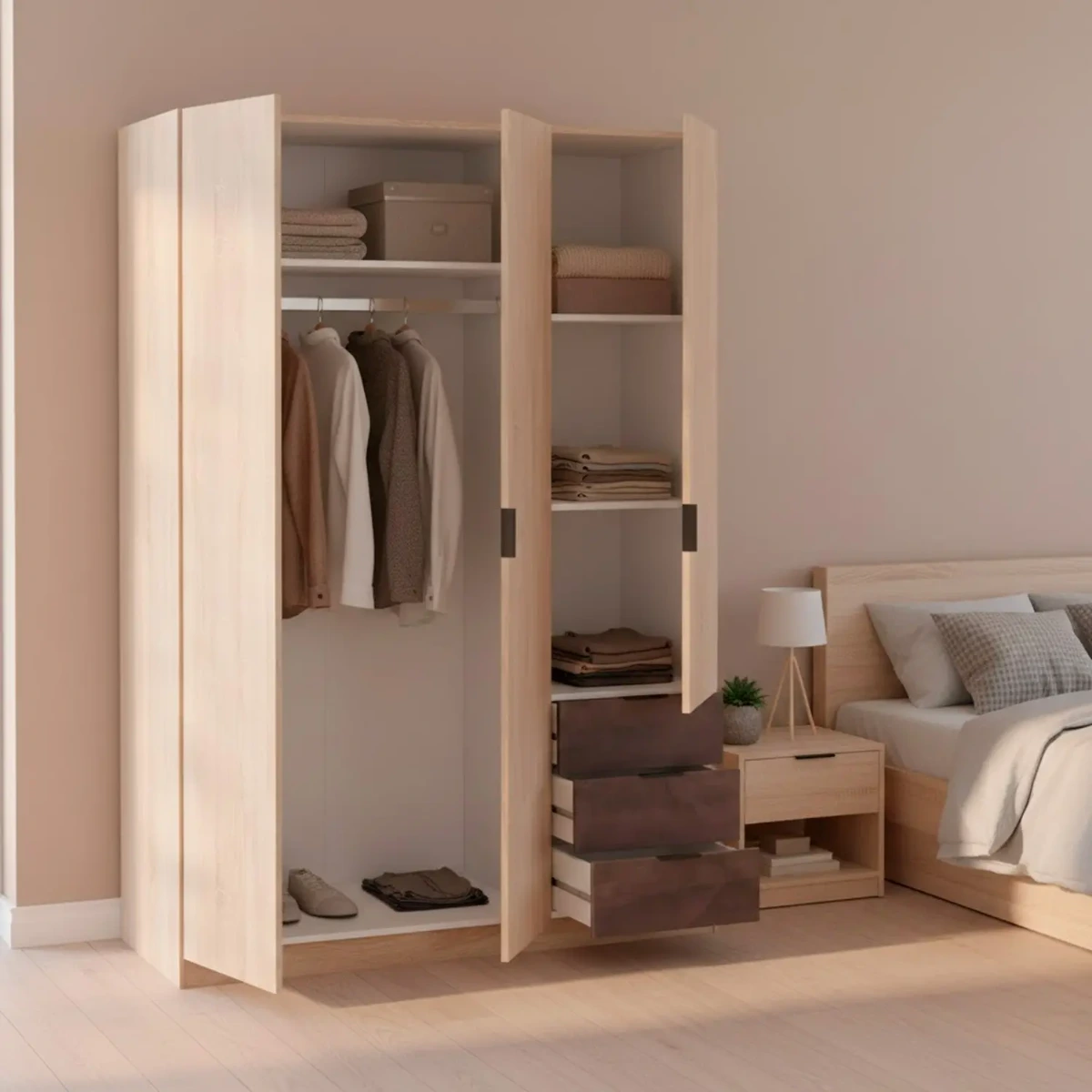 Armadio Guardaroba 3 Ante 3 Cassetti E 4 Ripiani Stile Industriale Con Appendiabiti Per Camera Da Letto Moderna Corridoio Cameretta Urban Design 180 x 121 x 52 Cm
