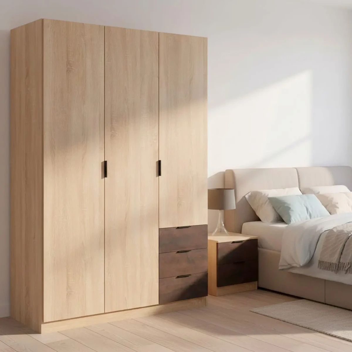Armadio Guardaroba 3 Ante 3 Cassetti E 4 Ripiani Stile Industriale Con Appendiabiti Per Camera Da Letto Moderna Corridoio Cameretta Urban Design 180 x 121 x 52 Cm