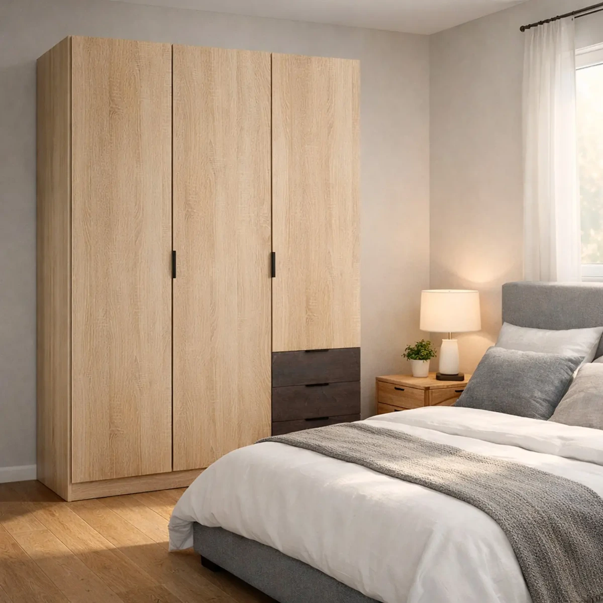 Armadio Guardaroba 3 Ante 3 Cassetti E 4 Ripiani Stile Industriale Con Appendiabiti Per Camera Da Letto Moderna Corridoio Cameretta Urban Design 180 x 121 x 52 Cm