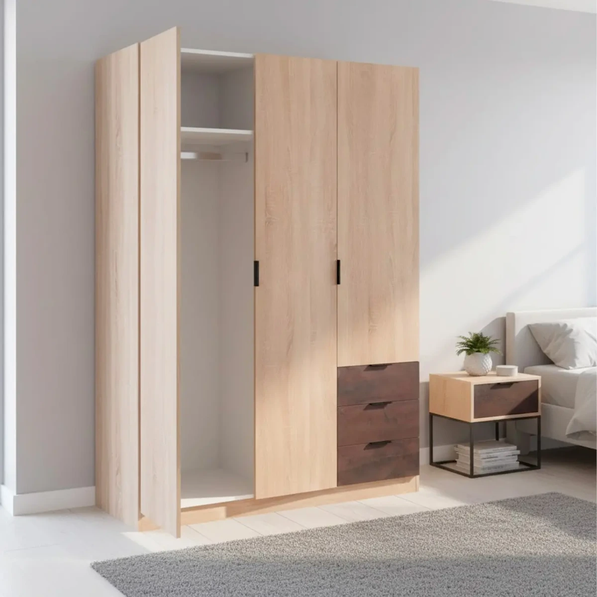 Armadio Guardaroba 3 Ante 3 Cassetti E 4 Ripiani Stile Industriale Con Appendiabiti Per Camera Da Letto Moderna Corridoio Cameretta Urban Design 180 x 121 x 52 Cm