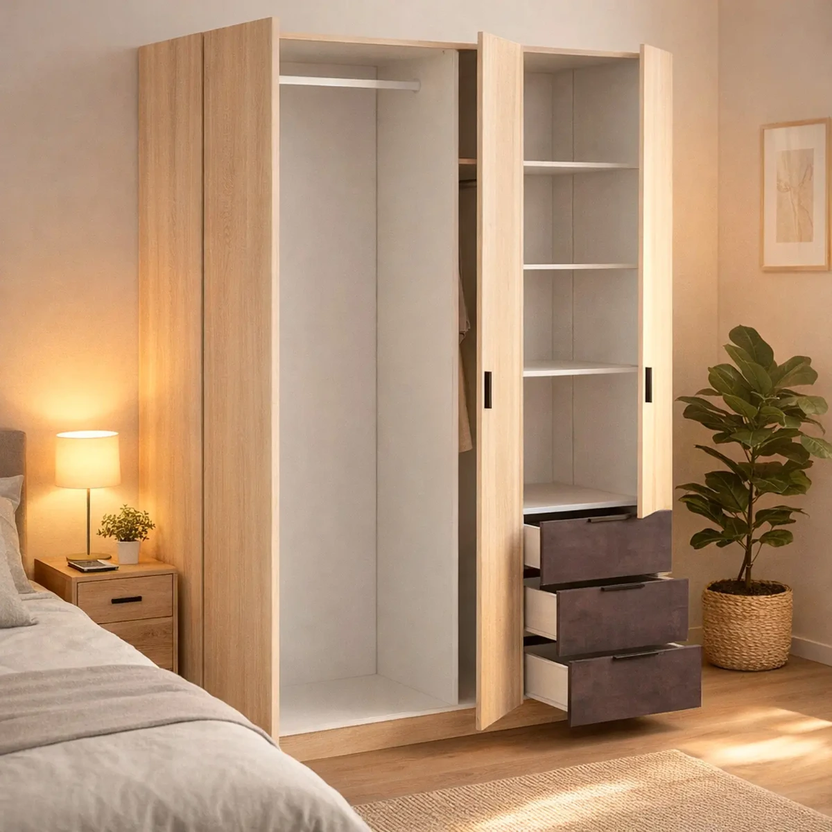 Armadio Guardaroba 3 Ante 3 Cassetti E 4 Ripiani Stile Industriale Con Appendiabiti Per Camera Da Letto Moderna Corridoio Cameretta Urban Design 180 x 121 x 52 Cm