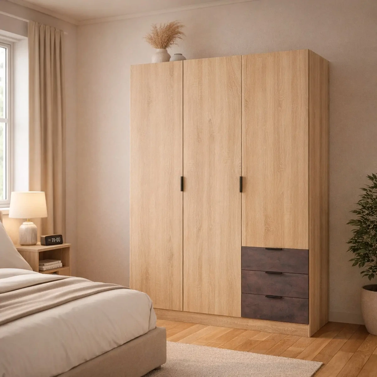 Armadio Guardaroba 3 Ante 3 Cassetti E 4 Ripiani Stile Industriale Con Appendiabiti Per Camera Da Letto Moderna Corridoio Cameretta Urban Design 180 x 121 x 52 Cm