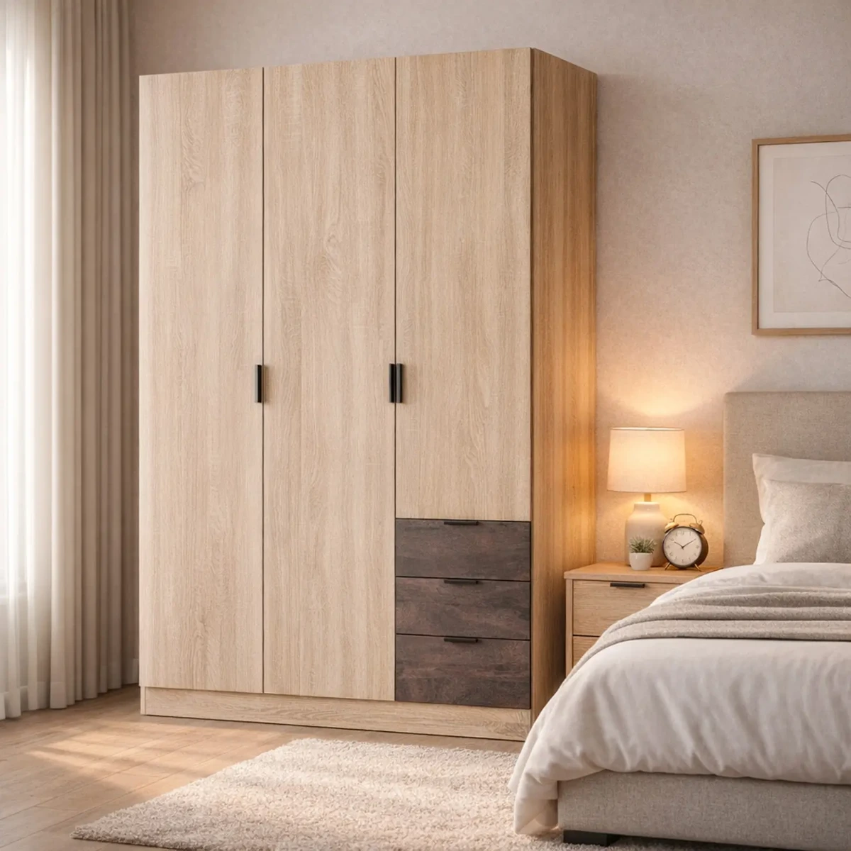 Armadio Guardaroba 3 Ante 3 Cassetti E 4 Ripiani Stile Industriale Con Appendiabiti Per Camera Da Letto Moderna Corridoio Cameretta Urban Design 180 x 121 x 52 Cm
