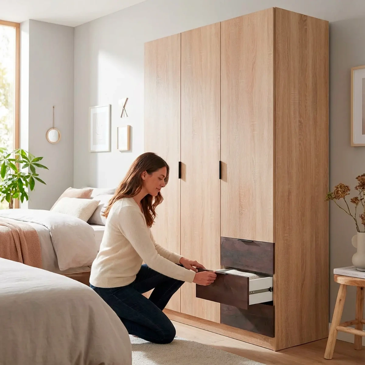 Armadio Guardaroba 3 Ante 3 Cassetti E 4 Ripiani Stile Industriale Con Appendiabiti Per Camera Da Letto Moderna Corridoio Cameretta Urban Design 180 x 121 x 52 Cm