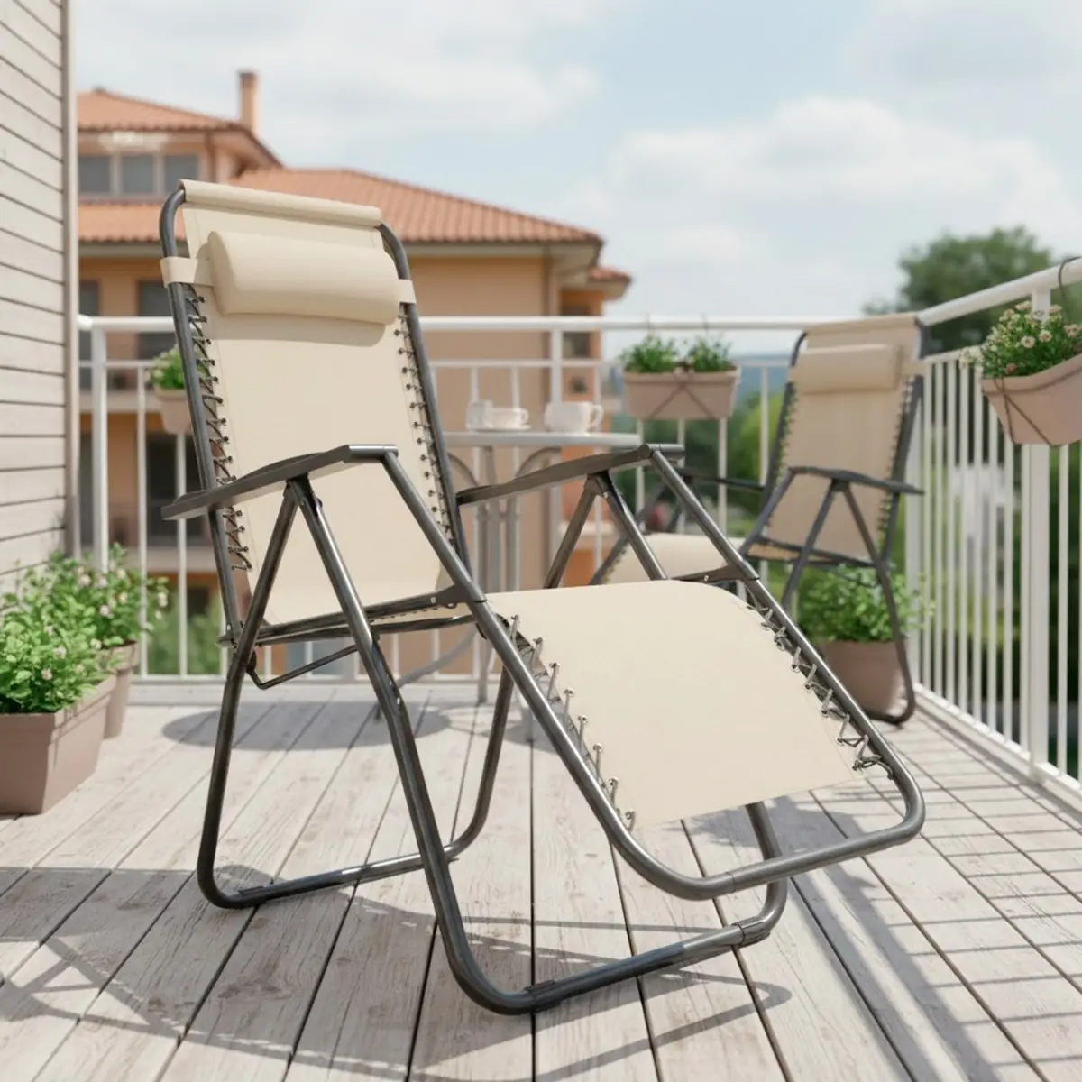 Sedia Sdraio A Gravità Zero Da Giardino Poggiatesta Regolabile Sedia Pieghevole Oscillante Ergonomica Traspirante Zero Gravity Da Esterno Piscina Mare Portata Massima 120 Kg (Beige)