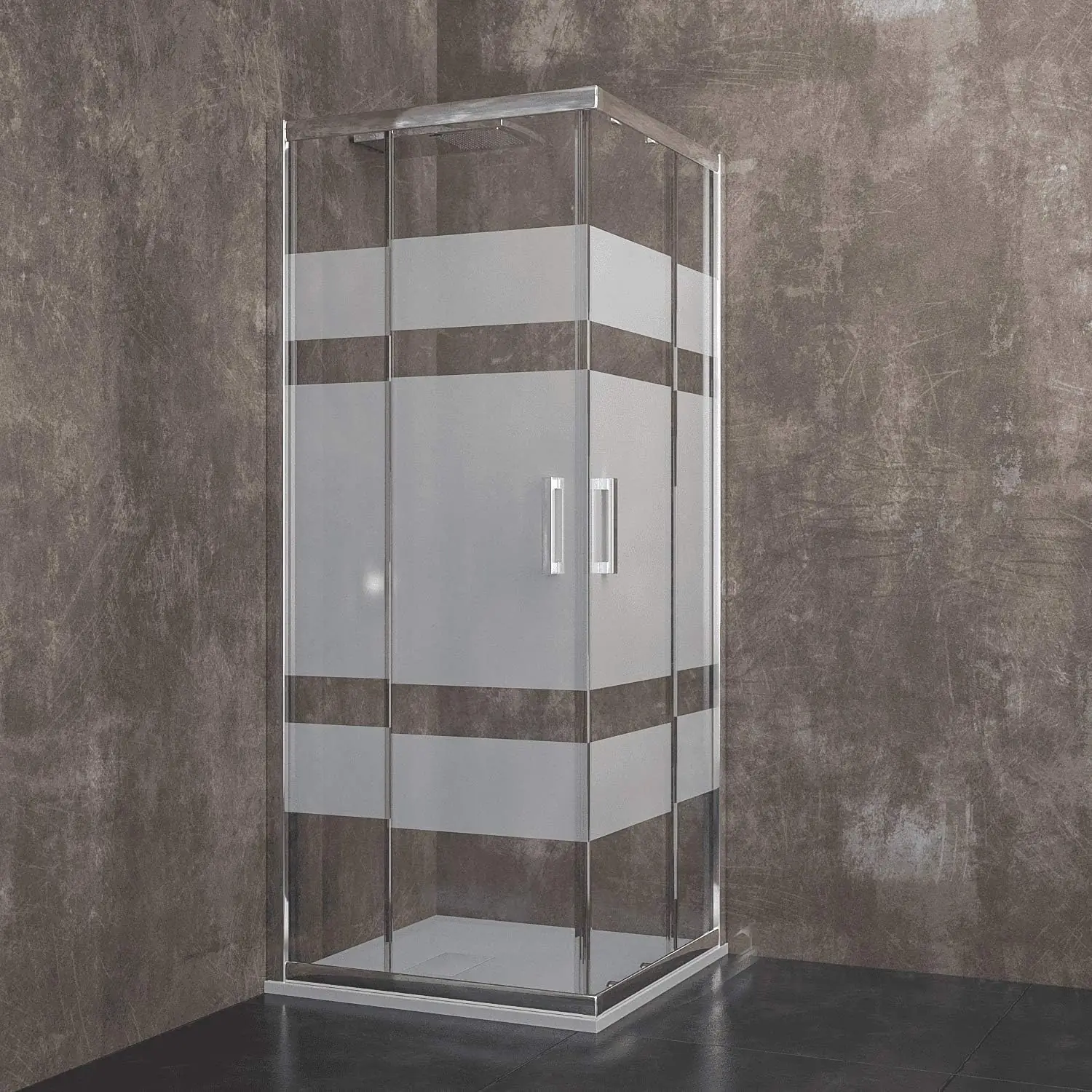 Box Doccia Quadrato 195 Cm H Cabina Bagno Con Porte Scorrevoli Ante In Cristallo Temperato Serigrafato da 6 mm Struttura Alluminio Anodizzato Maniglie in Acciaio Cromato Ginevra (70 x 70 Cm)