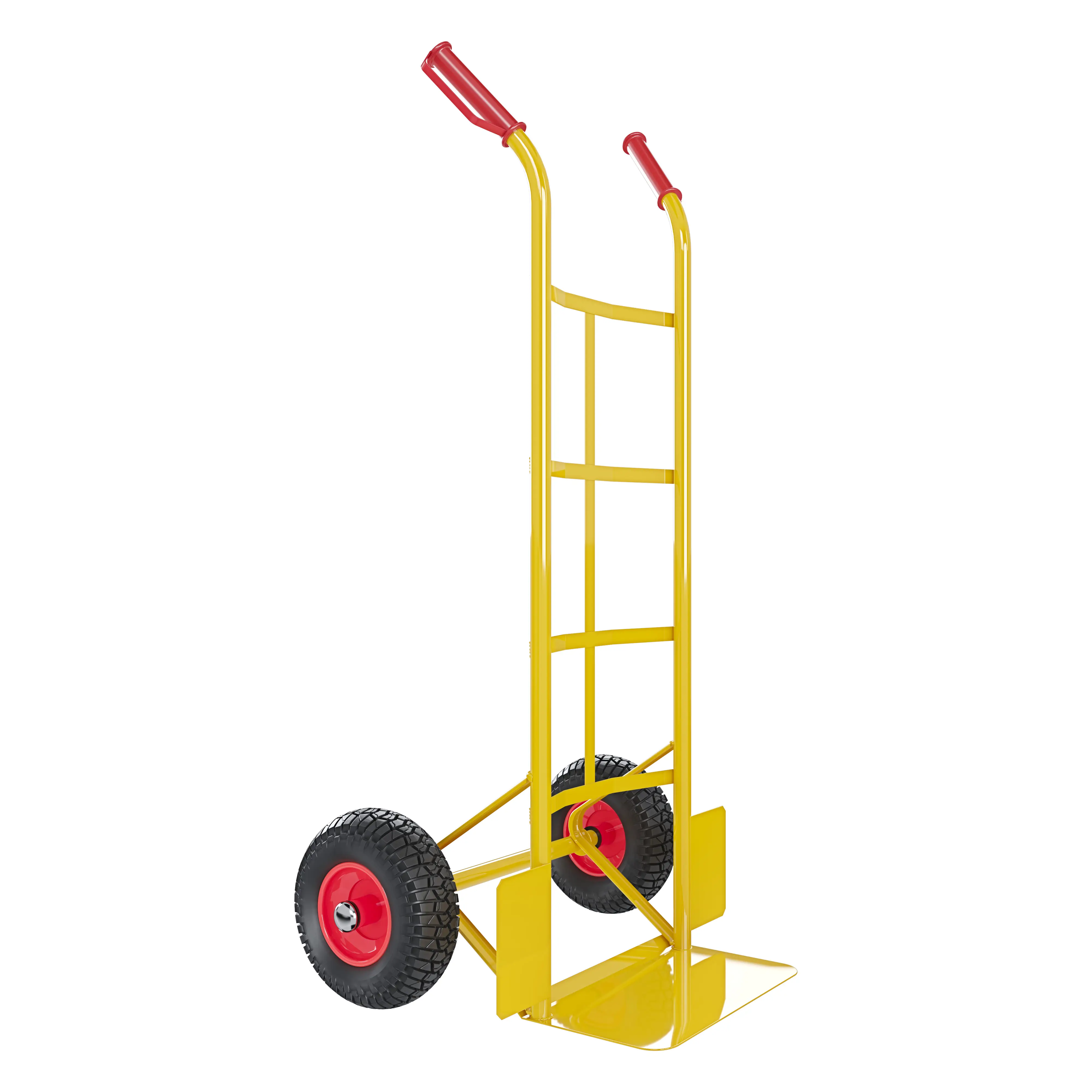 Carrello A Mano Portapacchi Portata Max 200 Kg In Acciaio Tubolare Con Ruote Pneumatiche Rinforzate Trasporto Pacchi Grandi Portasacchi Portacasse 45 x 50.5 x 116 Cm (Giallo)