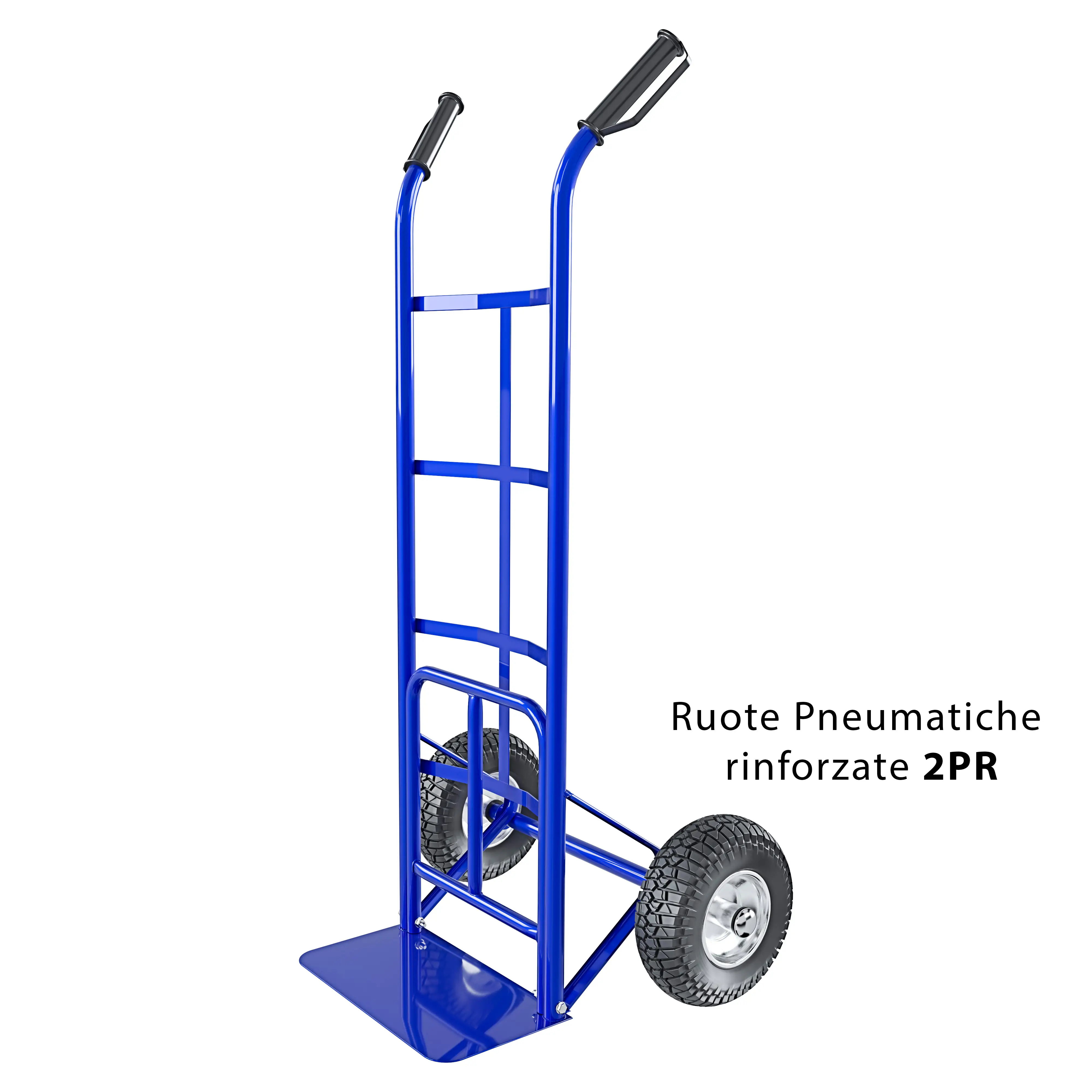 Carrello A Mano Portapacchi Portata Max 250 Kg Con Ribalta In Acciaio Tubolare Con Ruote Pneumatiche Rinforzate Trasporto Pacchi Grandi Portasacchi Portacasse Grandi Volumi 63 x 53 x 116 Cm Blu