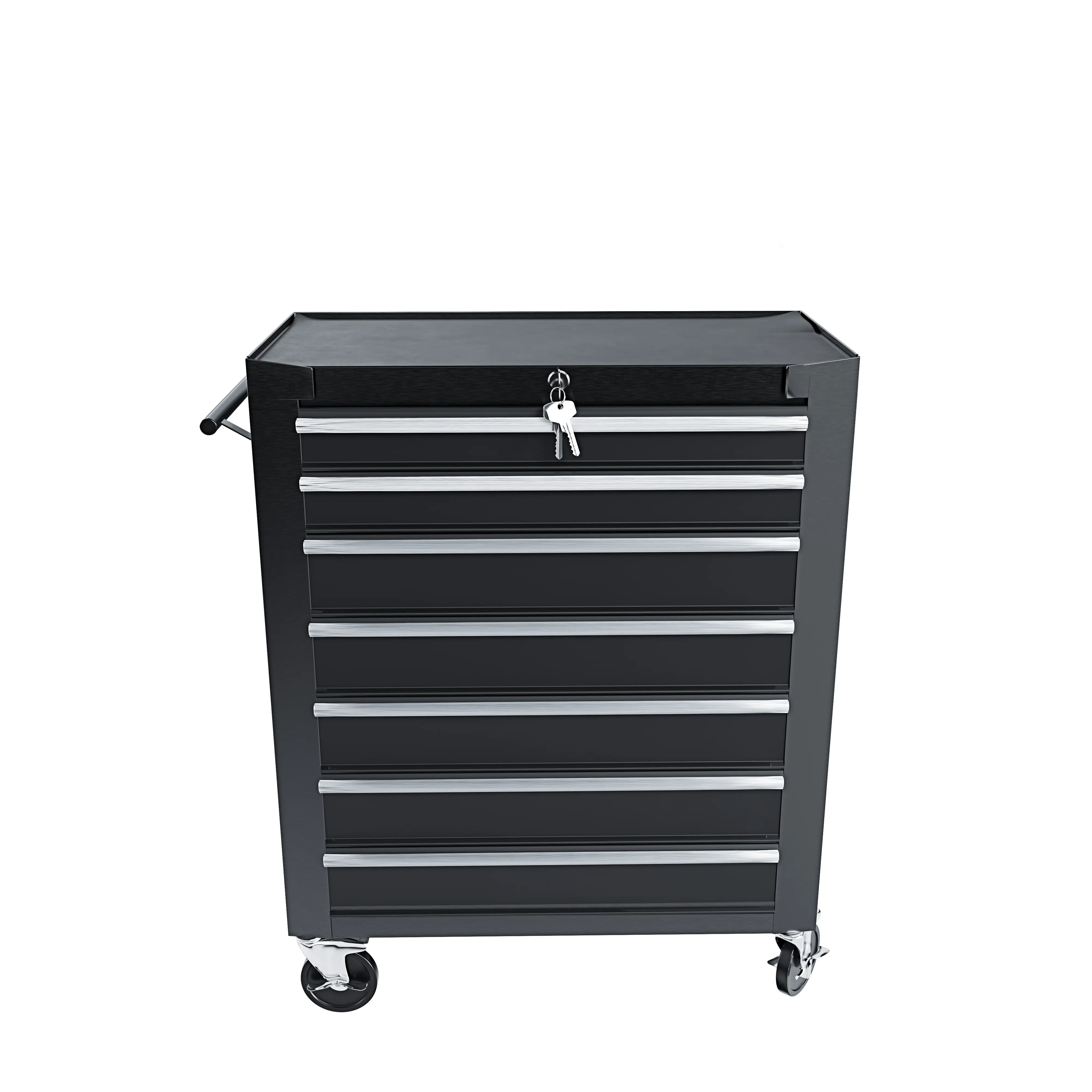 Carrello Da Officina Con 7 Scomparti In Metallo Cassetti Con Serratura Centralizzata Rivestimento Antiscivolo E Ruote Con Freno Di Stazionamento Porta Attrezzi 77.5 x 33 x 70 Cm Nero
