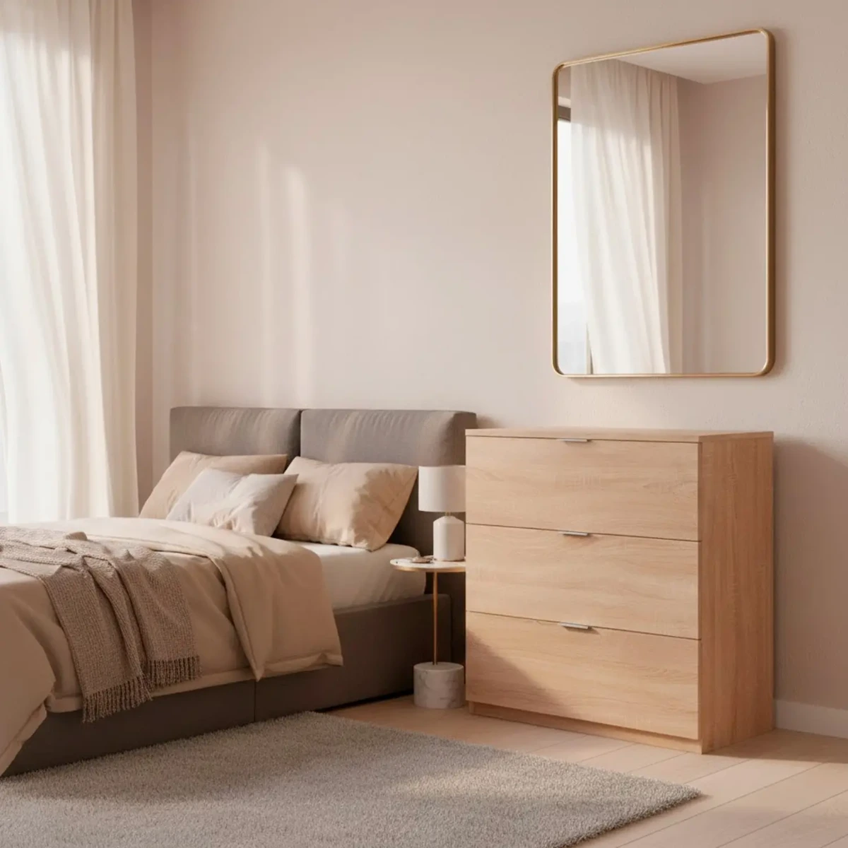 Cassettiera 3 Cassetti Comodino Senza Piedi Comò Mobile Camera da Letto Salvaspazio Finitura Antigraffio Design Minimal Moderno Arredo Casa Studio Lavanderia Corridoio 77 x 38 x 80 Cm Rovere Canadese