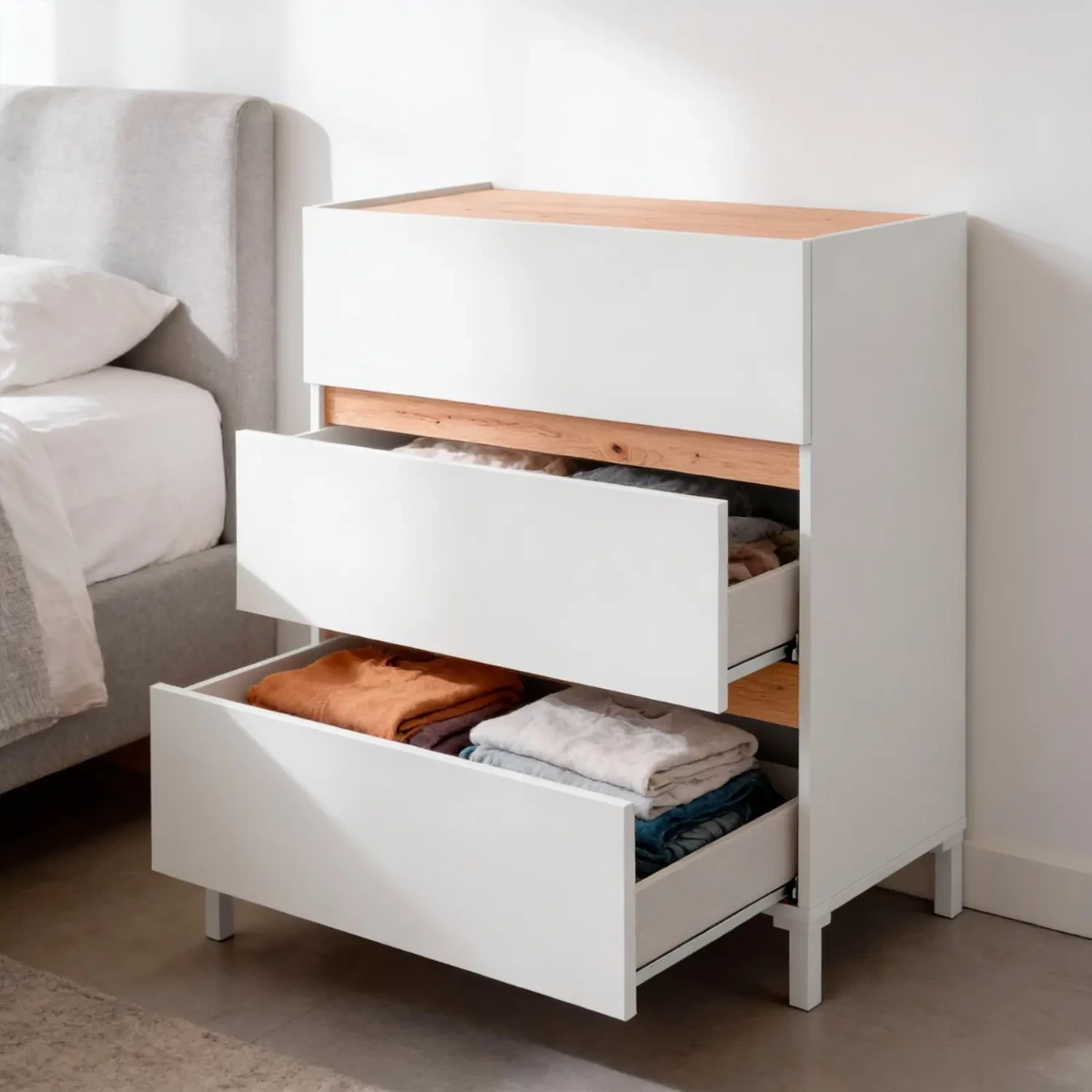 Cassettiera Stile Nordico A 3 Cassetti Gambe Rialzate E Guide Metalliche Mobile Camera da Letto Con Ampio Spazio Contenitivo Design Moderno