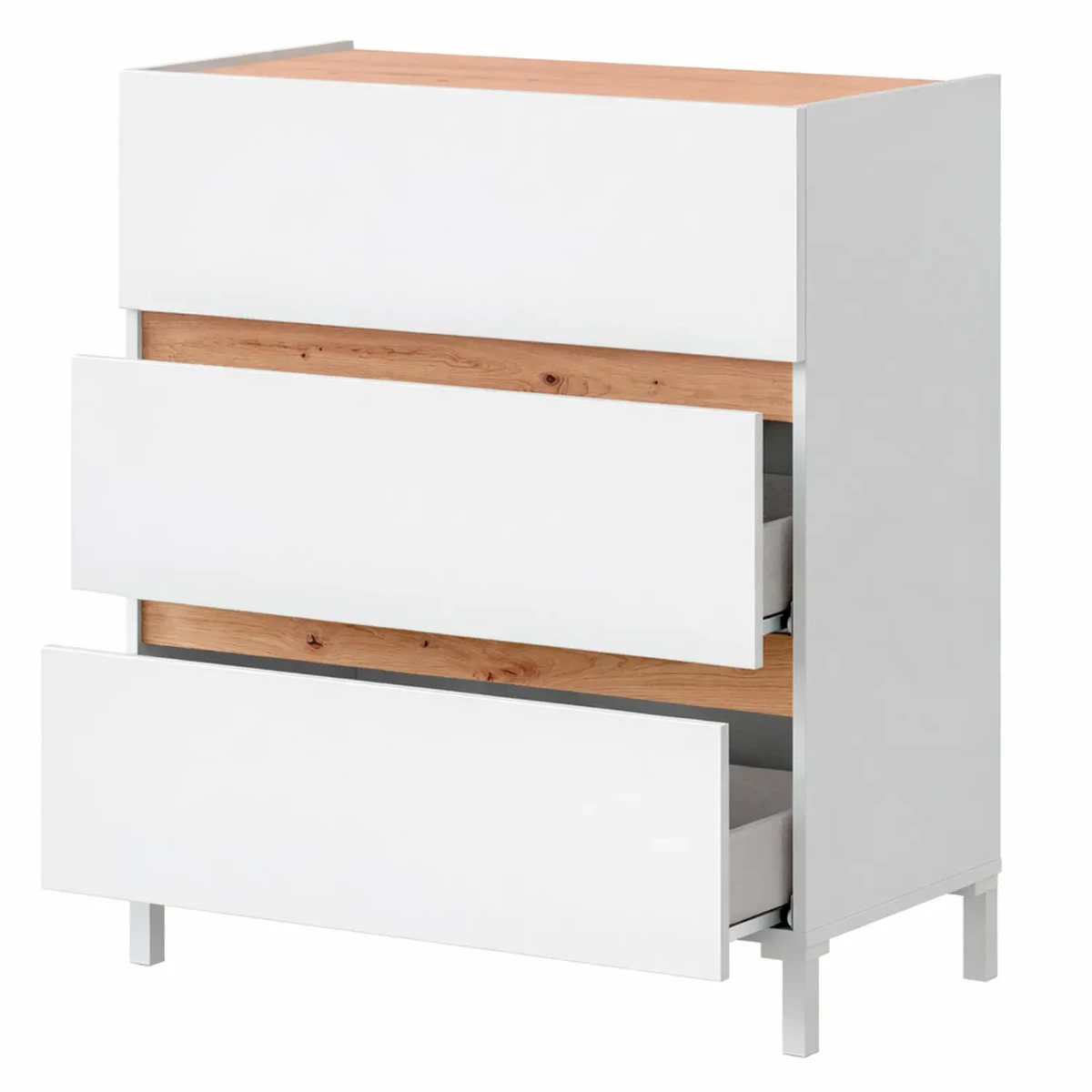 Cassettiera Stile Nordico A 3 Cassetti Gambe Rialzate E Guide Metalliche Mobile Camera da Letto Con Ampio Spazio Contenitivo Design Moderno
