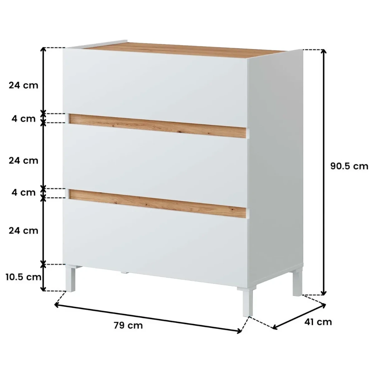 Cassettiera Stile Nordico A 3 Cassetti Gambe Rialzate E Guide Metalliche Mobile Camera da Letto Con Ampio Spazio Contenitivo Design Moderno