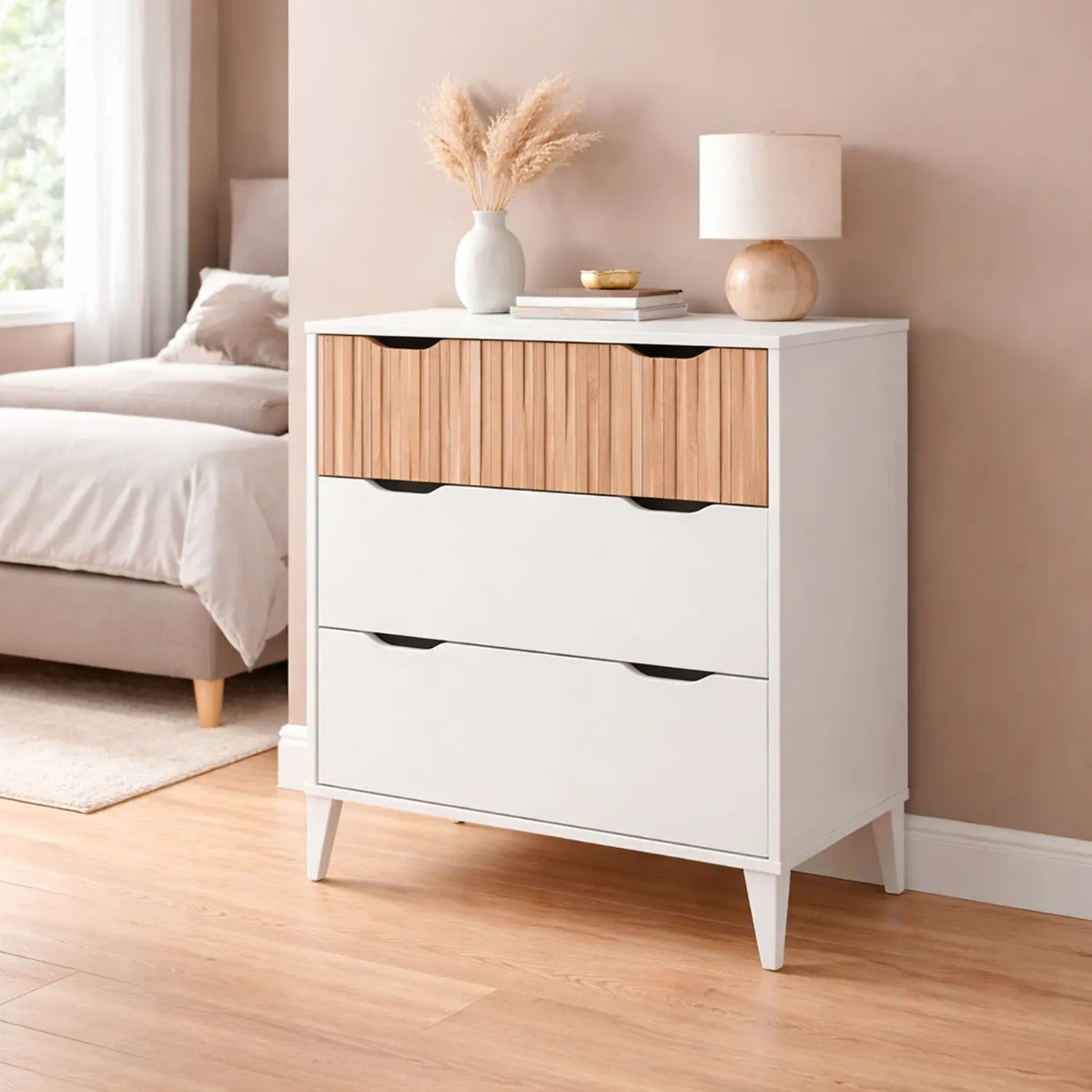 Cassettiera Stile Nordico Con 3 Cassetti Mobile Per Camera Da Letto Moderna Con Gambe Rialzate Mobile Design Scandinavo Zona Notte Salvaspazio 70.5 x 76 x 40 Cm