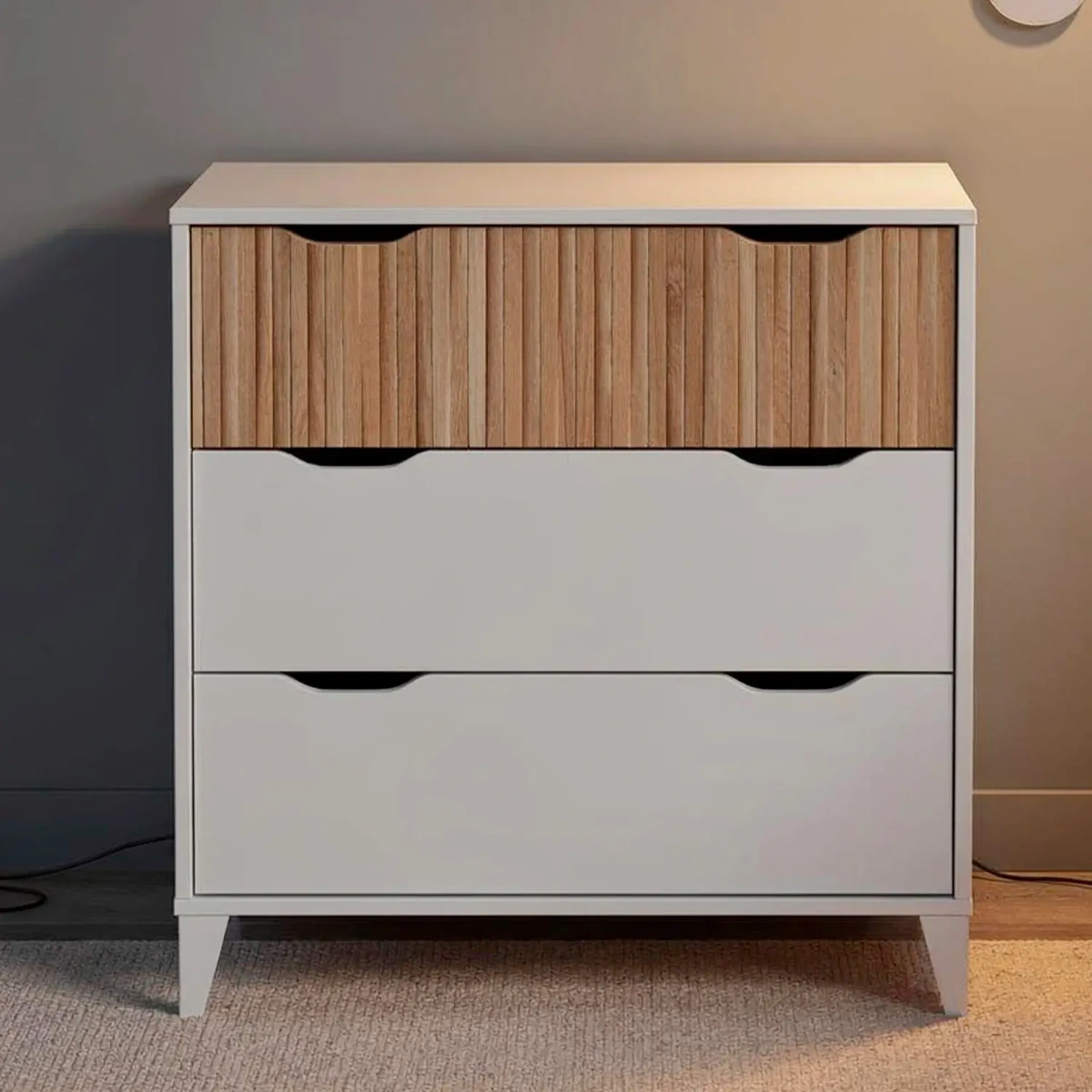 Cassettiera Stile Nordico Con 3 Cassetti Mobile Per Camera Da Letto Moderna Con Gambe Rialzate Mobile Design Scandinavo Zona Notte Salvaspazio 70.5 x 76 x 40 Cm