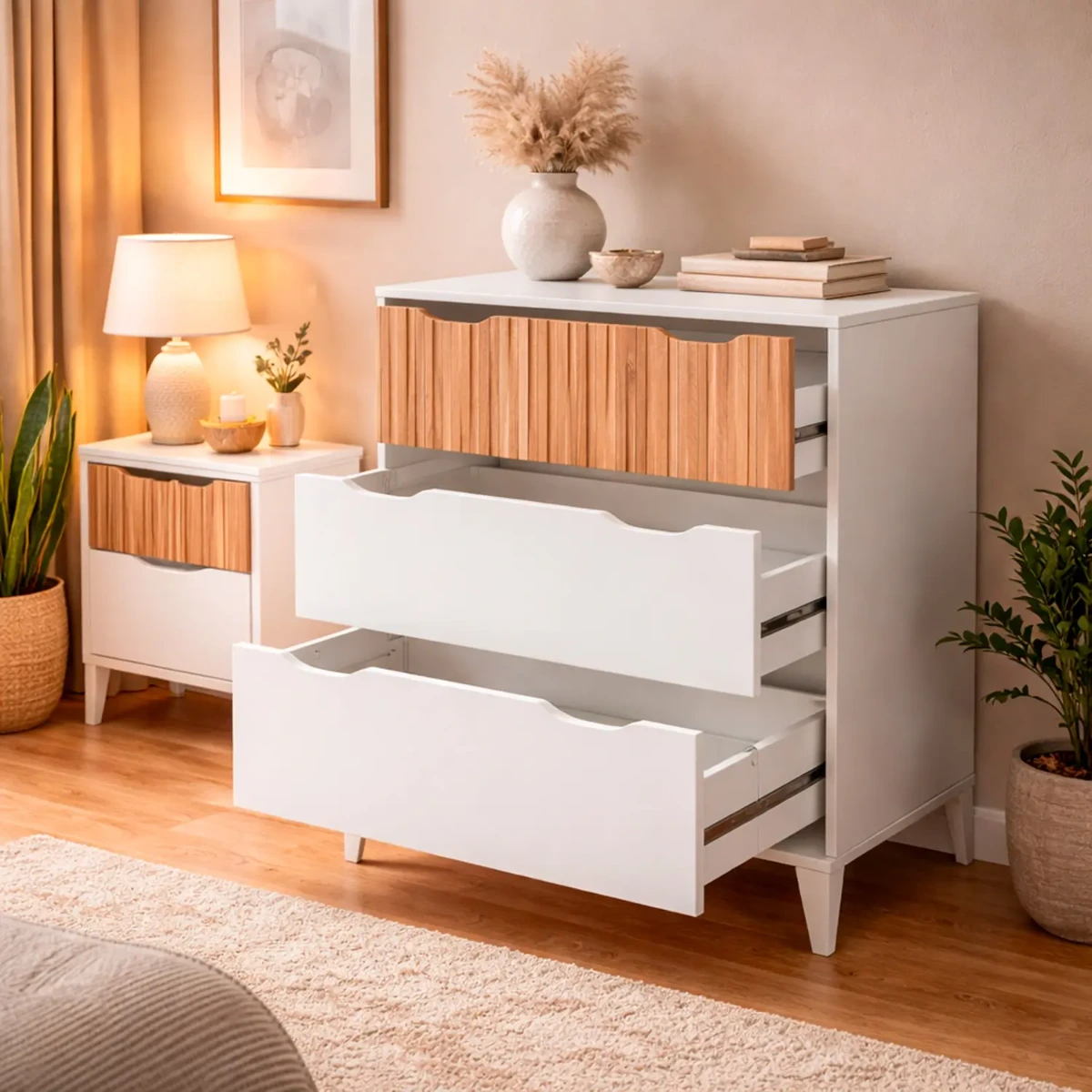 Cassettiera Stile Nordico Con 3 Cassetti Mobile Per Camera Da Letto Moderna Con Gambe Rialzate Mobile Design Scandinavo Zona Notte Salvaspazio 70.5 x 76 x 40 Cm