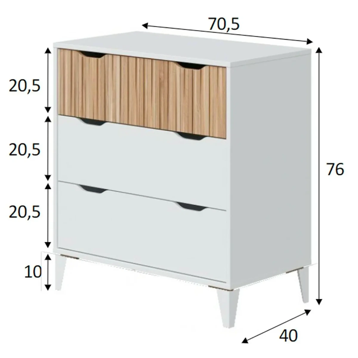 Cassettiera Stile Nordico Con 3 Cassetti Mobile Per Camera Da Letto Moderna Con Gambe Rialzate Mobile Design Scandinavo Zona Notte Salvaspazio 70.5 x 76 x 40 Cm