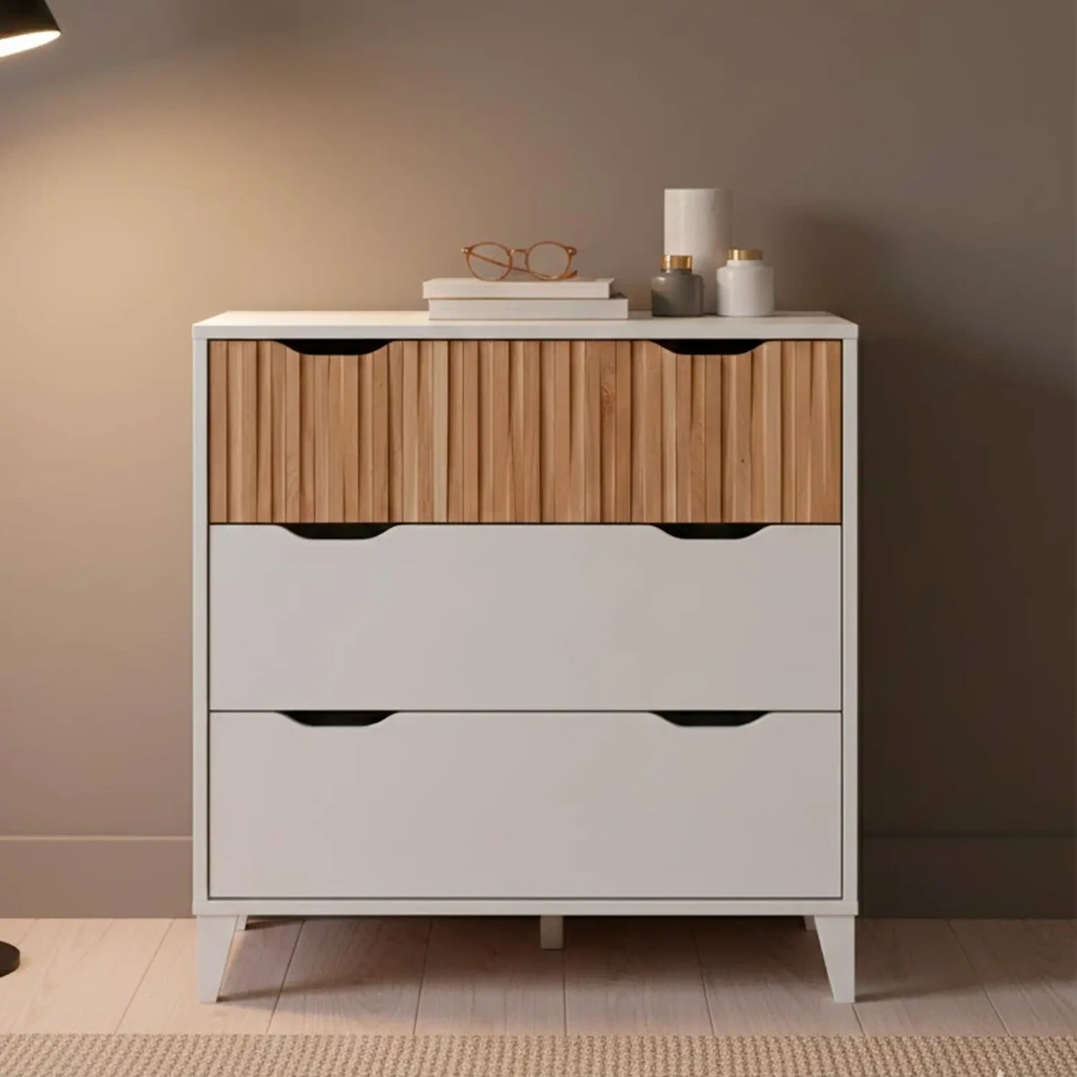Cassettiera Stile Nordico Con 3 Cassetti Mobile Per Camera Da Letto Moderna Con Gambe Rialzate Mobile Design Scandinavo Zona Notte Salvaspazio 70.5 x 76 x 40 Cm