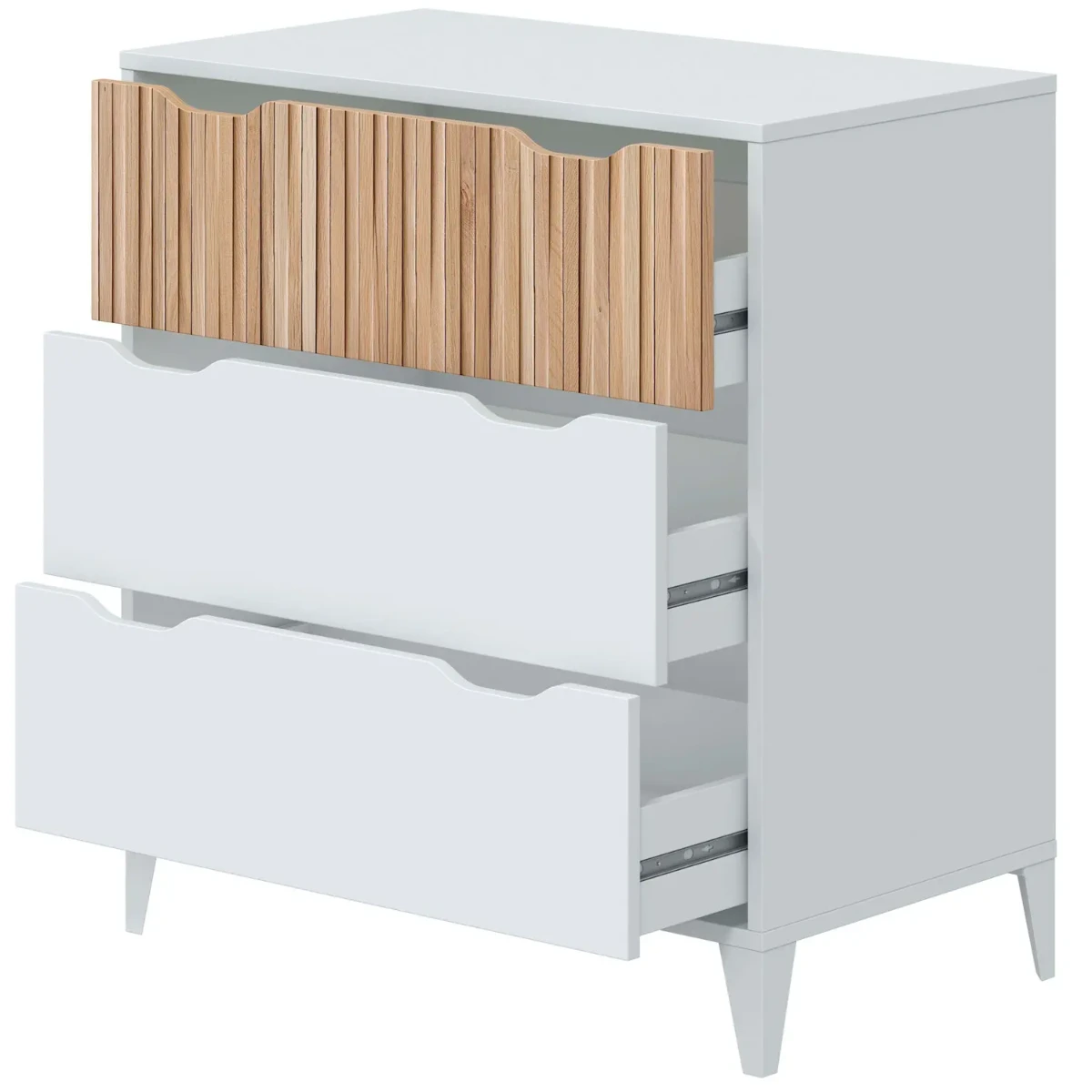 Cassettiera Stile Nordico Con 3 Cassetti Mobile Per Camera Da Letto Moderna Con Gambe Rialzate Mobile Design Scandinavo Zona Notte Salvaspazio 70.5 x 76 x 40 Cm