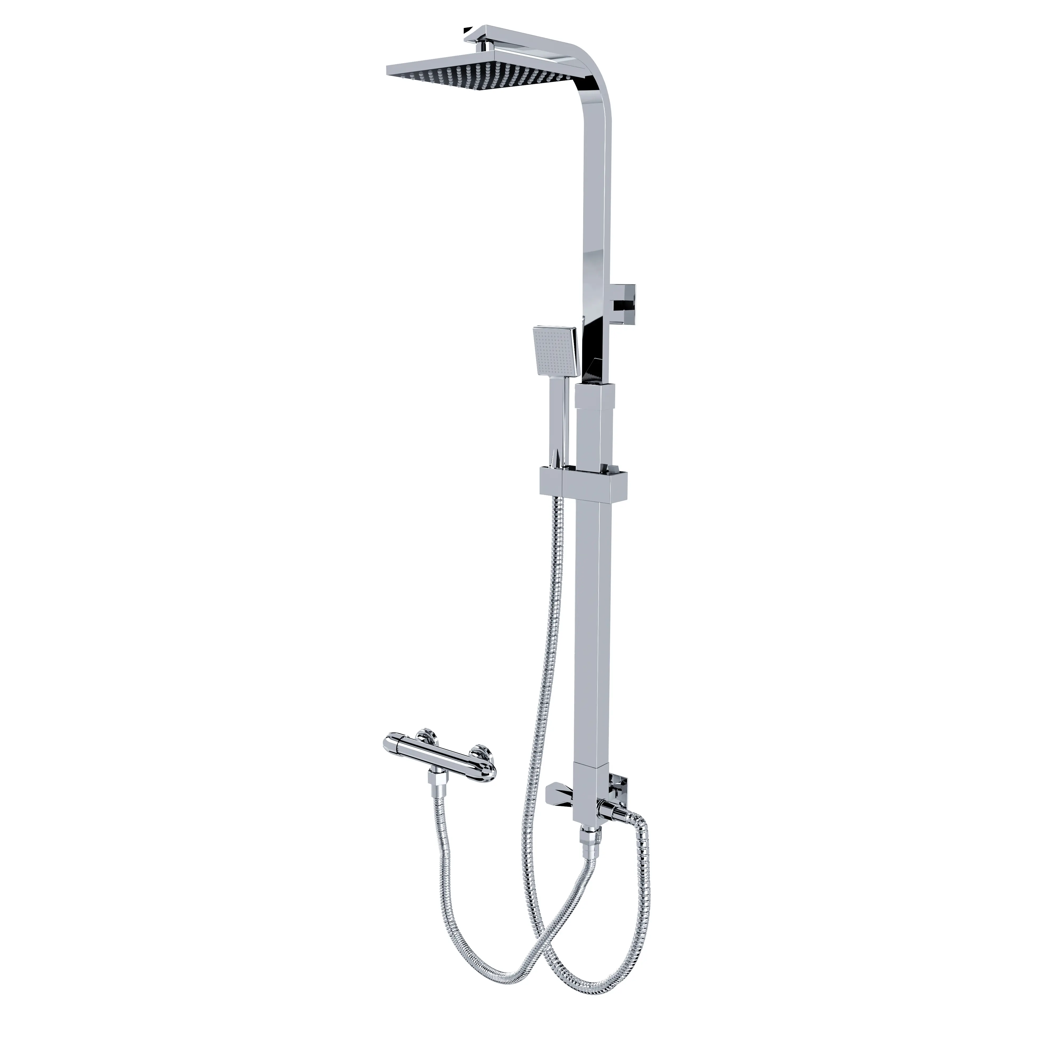 Colonna Doccia Completa In Ottone Cromato Soffione Quadrato Da 22 Cm Doccetta Set Design Moderno Multifunzione Getto A Pioggia Senza Miscelatore Asta Regolabile Da 88.5 a 120.5 Cm Skagen