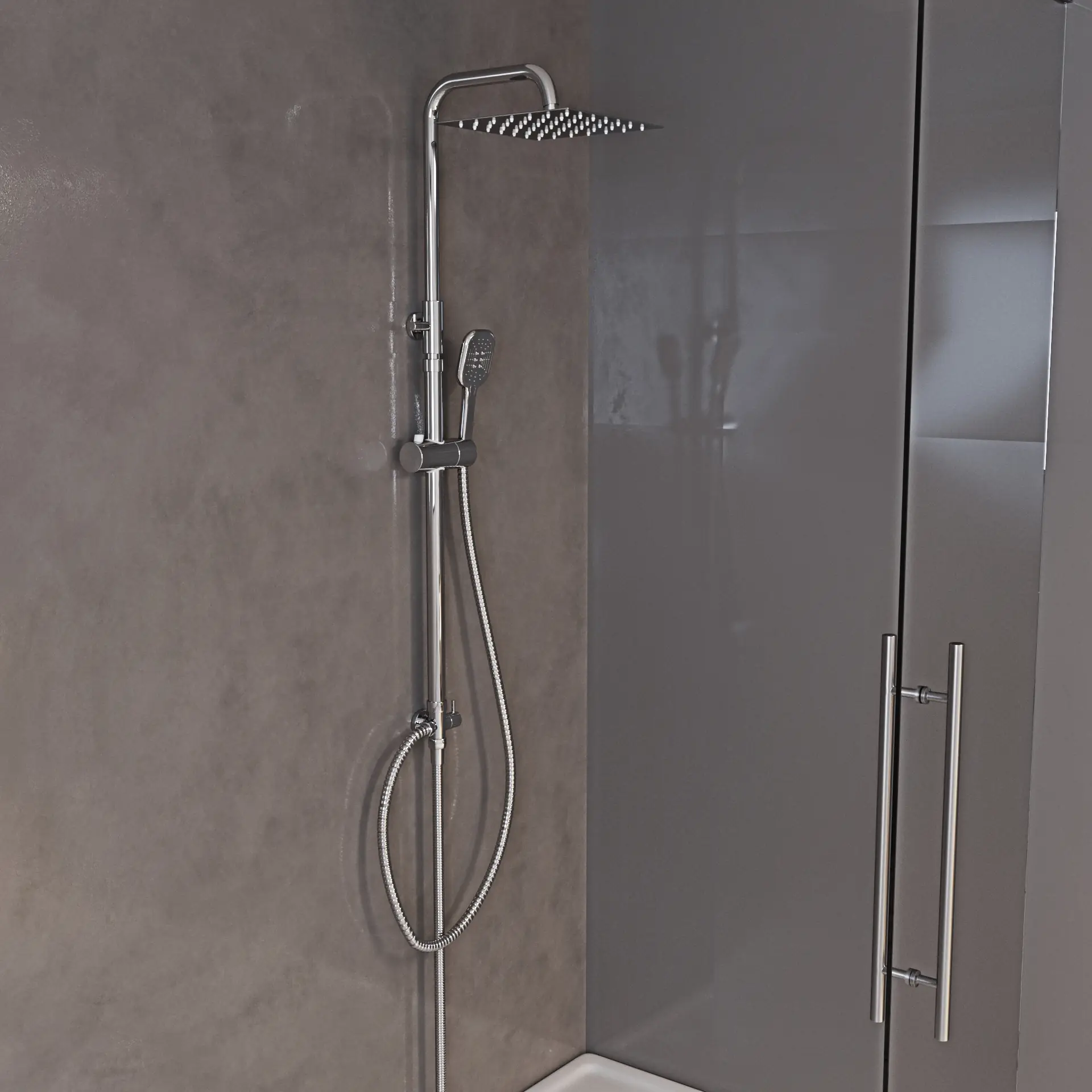 Colonna Doccia In Ottone Cromato Con Miscelatore Set Dal Design Moderno Multifunzione Doccia Completa Getto A Pioggia Regolabile Doccetta Soffione Quadrato 24 Cm Platteville
