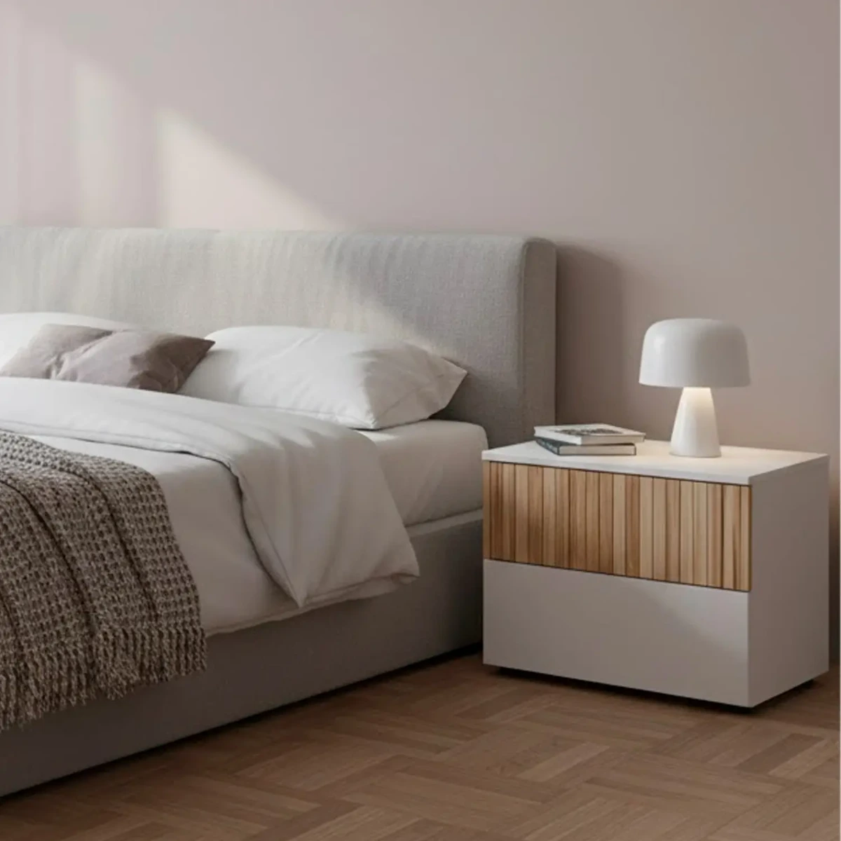 Comodino Con 2 Cassetti Stile Nordico Mobiletto Per Camera Da Letto Moderna Mobile Design Scandinavo Zona Notte Salvaspazio 50 x 41.5 x 34 Cm