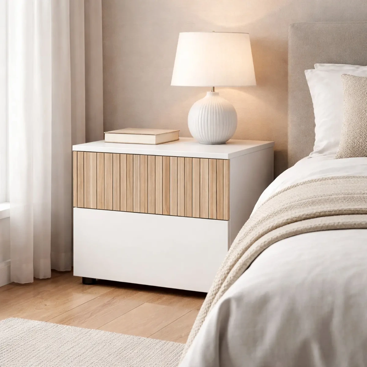 Comodino Con 2 Cassetti Stile Nordico Mobiletto Per Camera Da Letto Moderna Mobile Design Scandinavo Zona Notte Salvaspazio 50 x 41.5 x 34 Cm