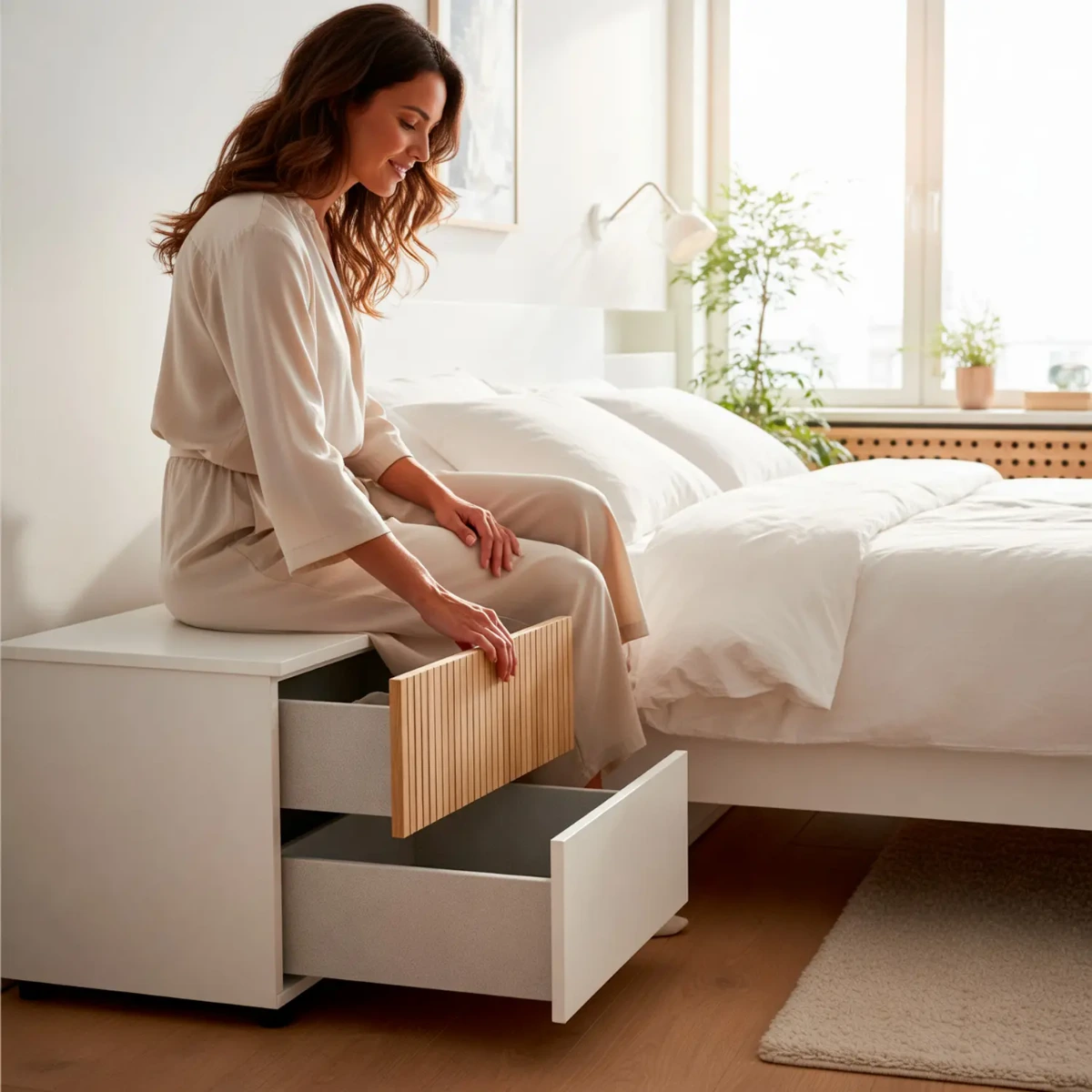 Comodino Con 2 Cassetti Stile Nordico Mobiletto Per Camera Da Letto Moderna Mobile Design Scandinavo Zona Notte Salvaspazio 50 x 41.5 x 34 Cm
