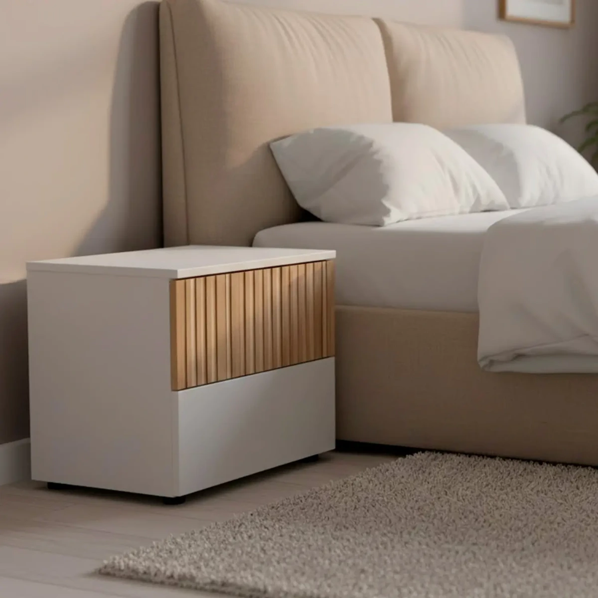Comodino Con 2 Cassetti Stile Nordico Mobiletto Per Camera Da Letto Moderna Mobile Design Scandinavo Zona Notte Salvaspazio 50 x 41.5 x 34 Cm