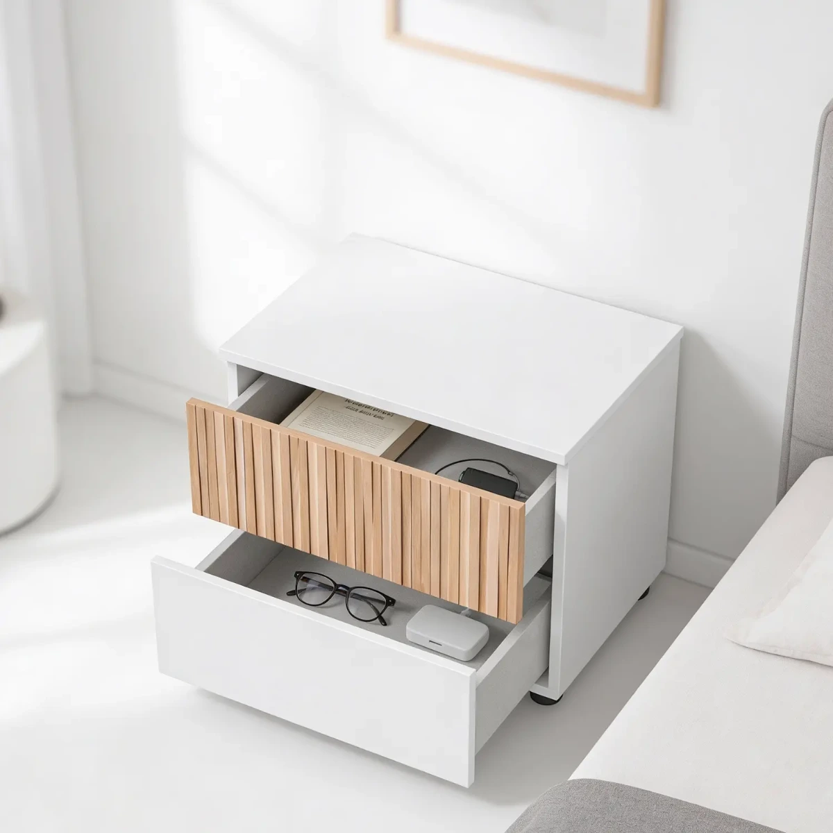 Comodino Con 2 Cassetti Stile Nordico Mobiletto Per Camera Da Letto Moderna Mobile Design Scandinavo Zona Notte Salvaspazio 50 x 41.5 x 34 Cm