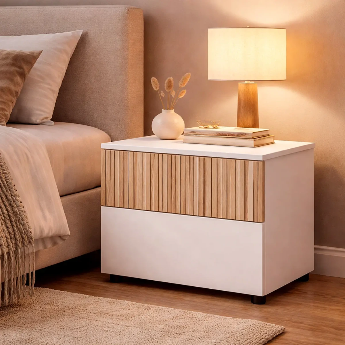 Comodino Con 2 Cassetti Stile Nordico Mobiletto Per Camera Da Letto Moderna Mobile Design Scandinavo Zona Notte Salvaspazio 50 x 41.5 x 34 Cm
