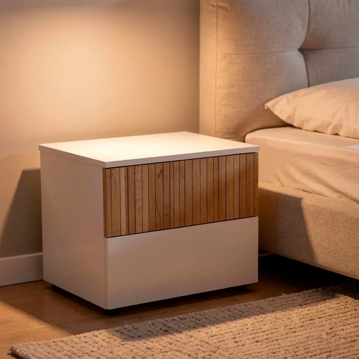 Comodino Con 2 Cassetti Stile Nordico Mobiletto Per Camera Da Letto Moderna Mobile Design Scandinavo Zona Notte Salvaspazio 50 x 41.5 x 34 Cm
