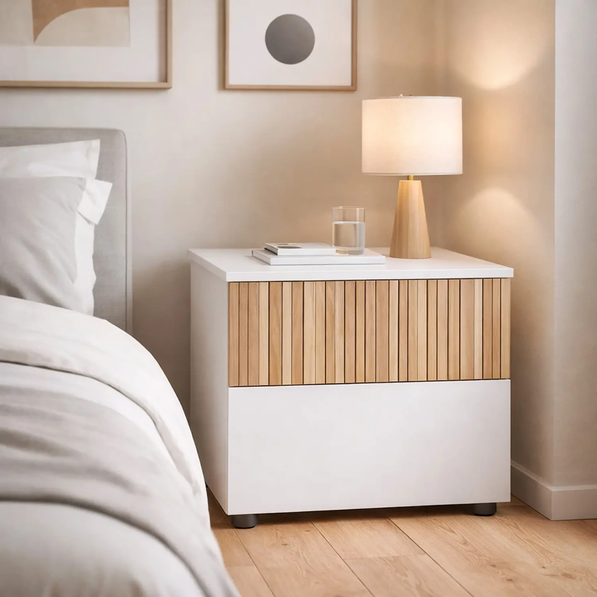 Comodino Con 2 Cassetti Stile Nordico Mobiletto Per Camera Da Letto Moderna Mobile Design Scandinavo Zona Notte Salvaspazio 50 x 41.5 x 34 Cm